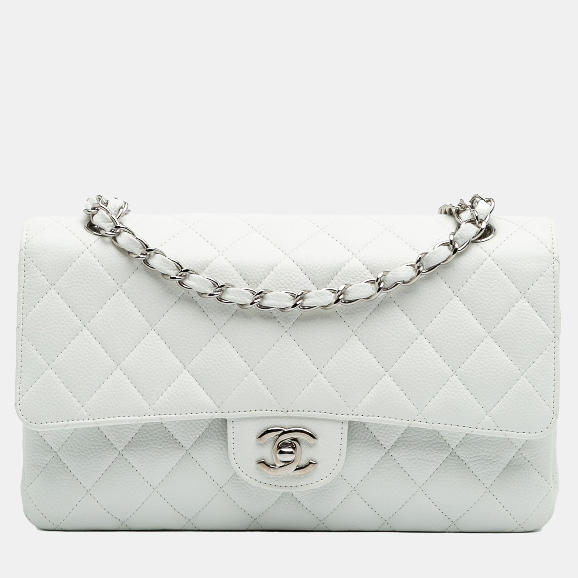 

Chanel White Medium Classic Caviar Lined Double Flap