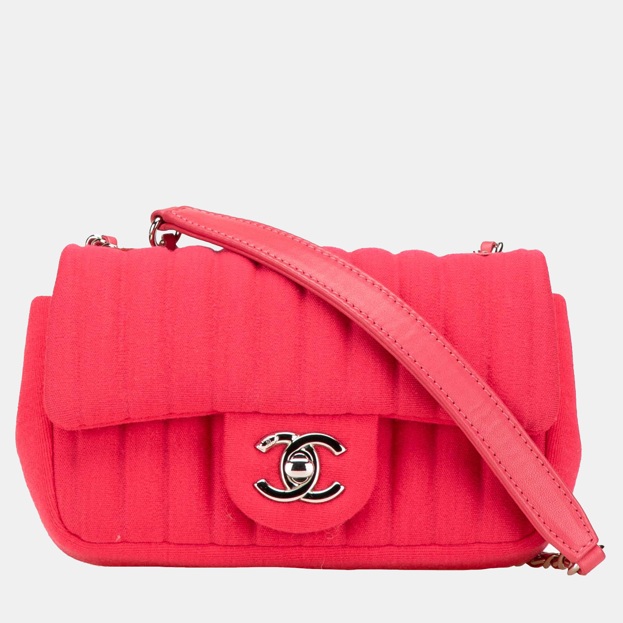 

Chanel Pink Mini Vertical Quilted Jersey Single Flap