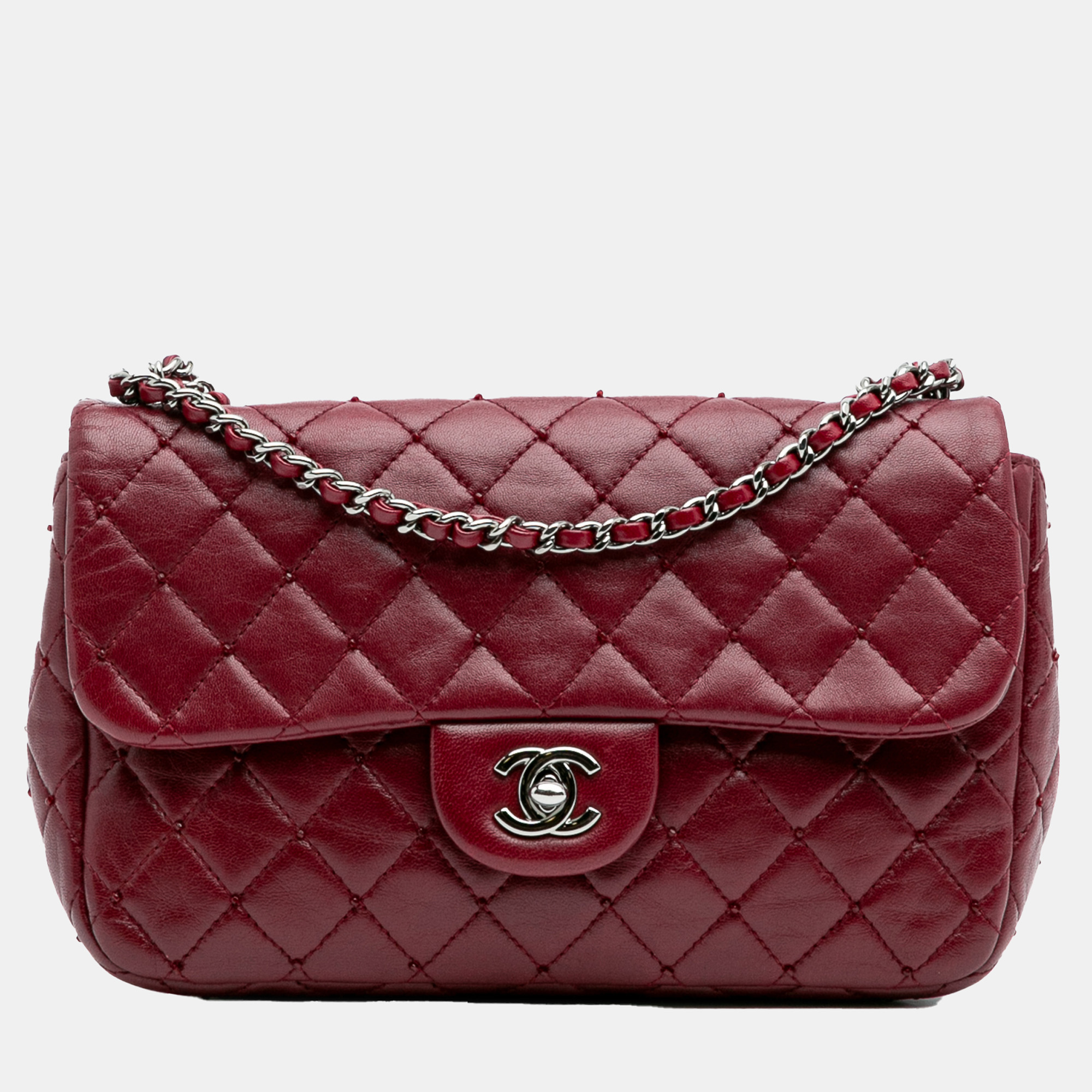 

Chanel Red Small Quilted Lambskin Beaded Single Flap