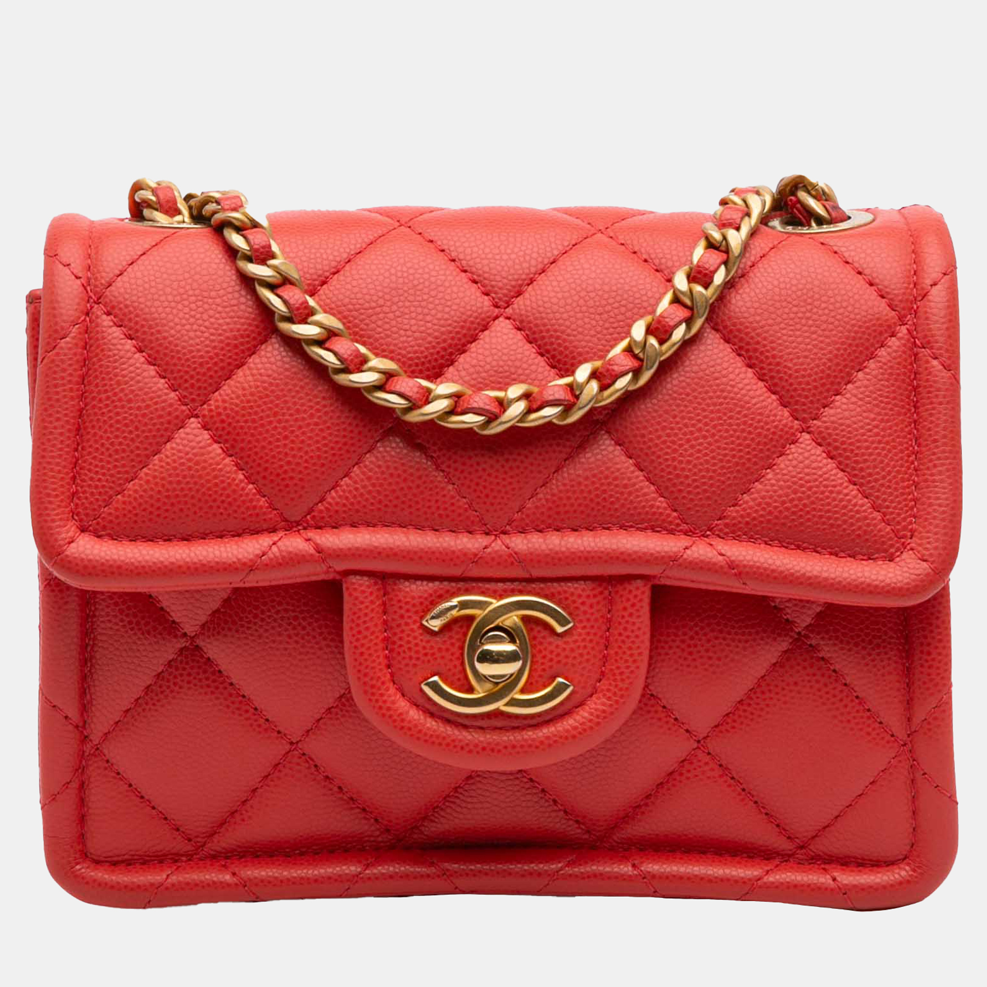 

Chanel Red Mini Quilted Caviar Sweet Classic Flap