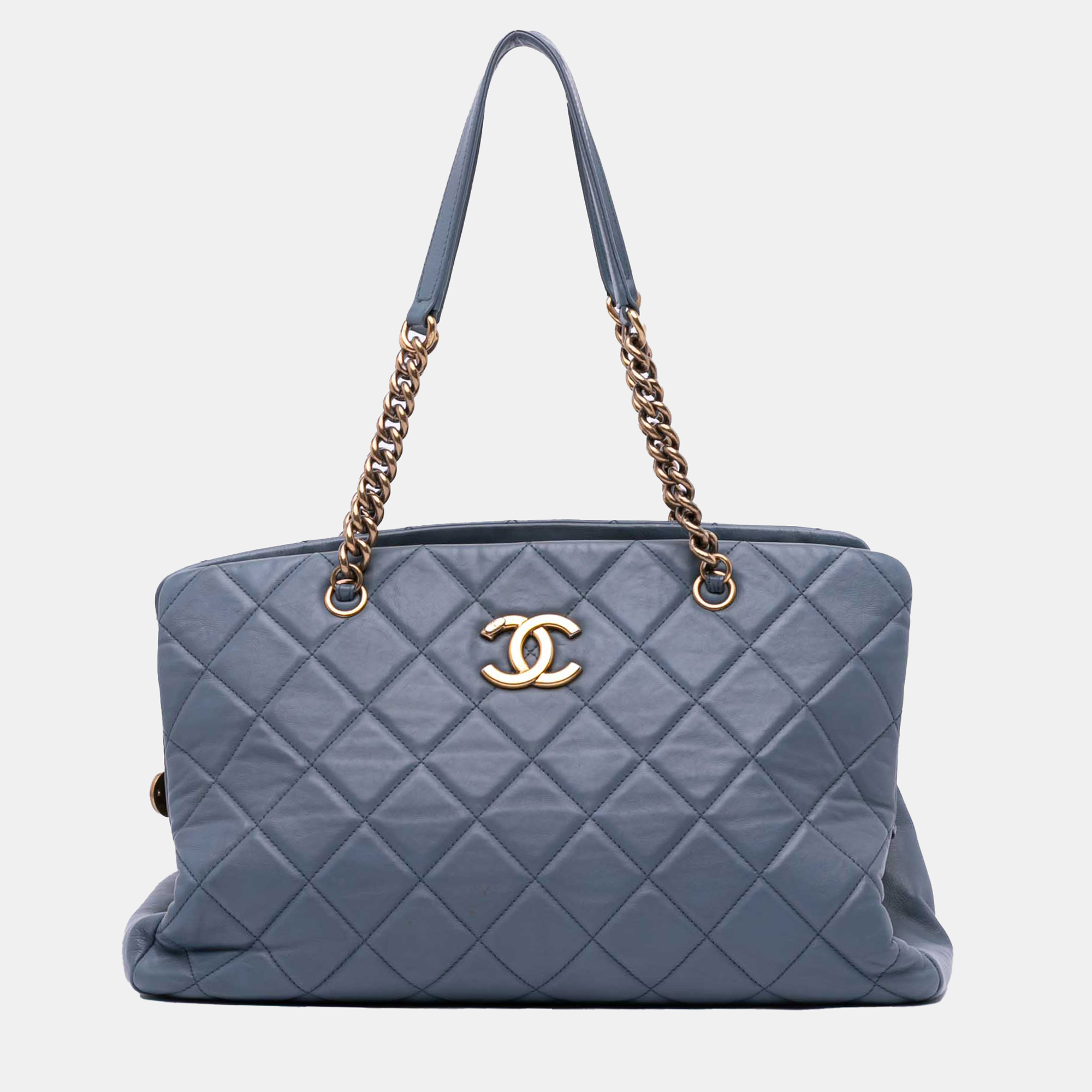 

Chanel Blue Calfskin Large Quilted CC Crown Tote