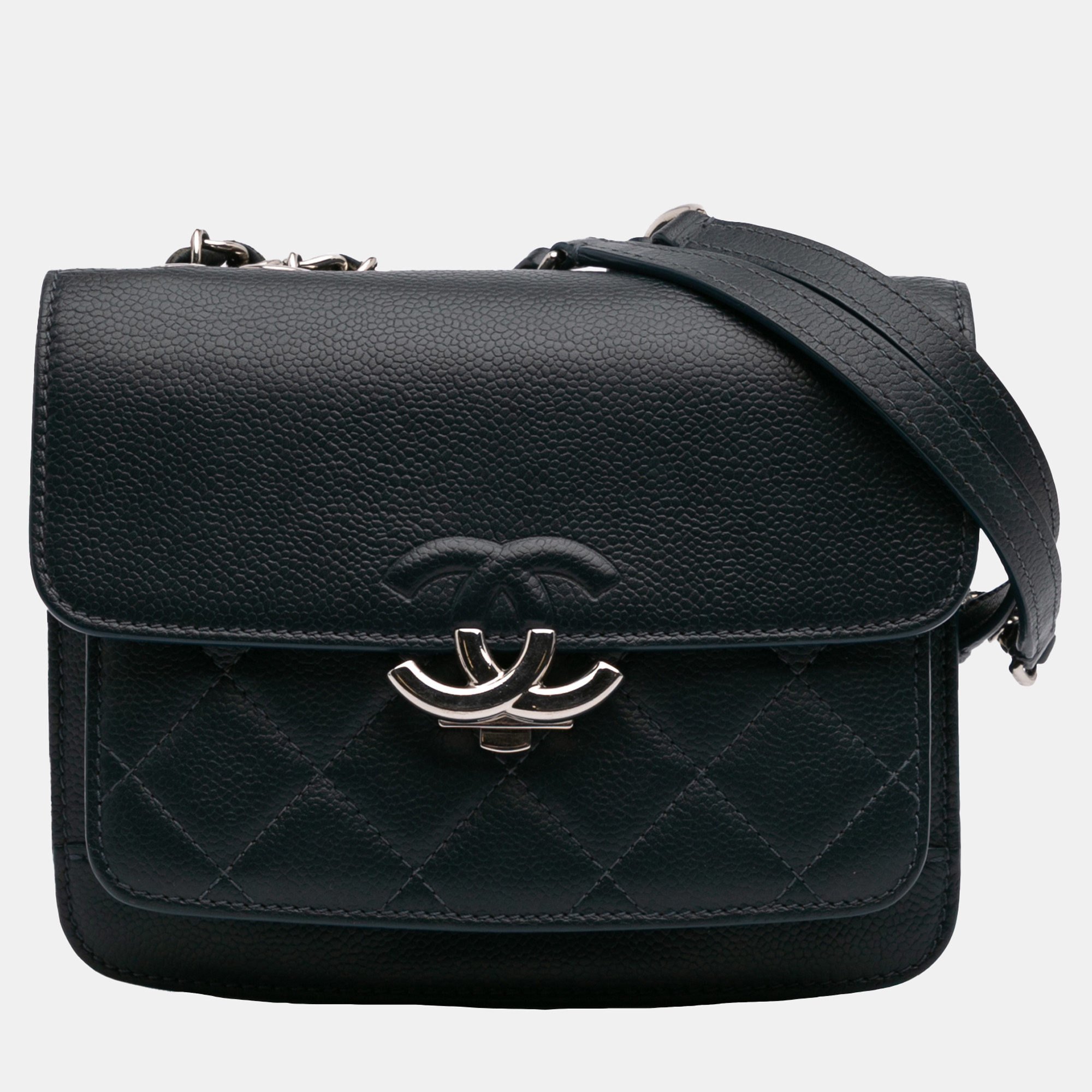 

Chanel Blue Quilted Caviar CC Box Mini Flap Bag