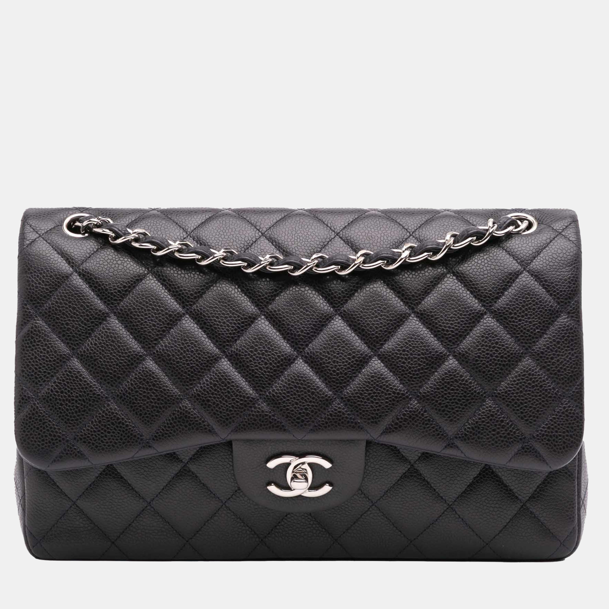 

Chanel Classic Caviar Double Flap Jumbo Bag, Grey