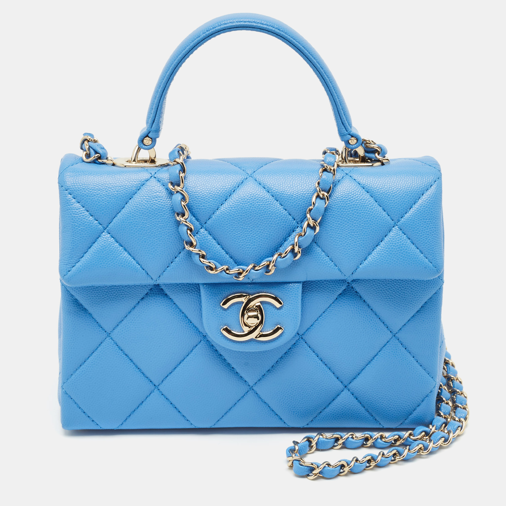 

Chanel Blue Quilted Caviar Leather Mini Retro Twist Top Handle Bag