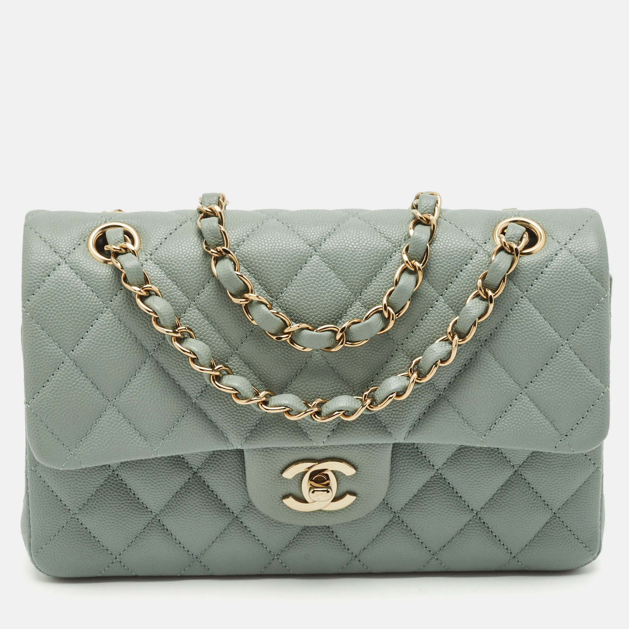 

Chanel Green Quilted Caviar Leather  Classic Double Flap Bag