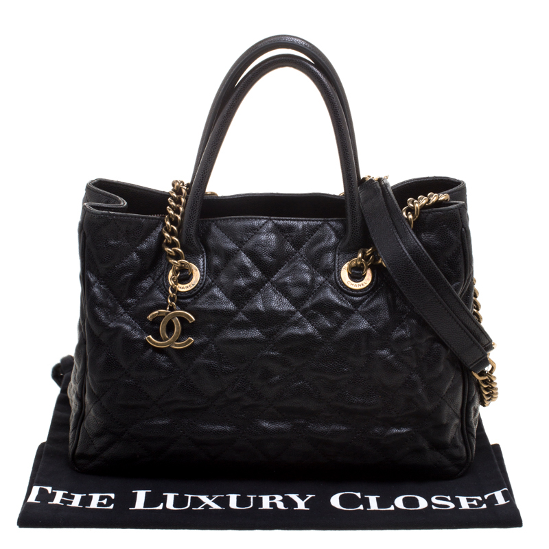 Chanel Black Quilted Caviar Leather Shiva Tote Chanel