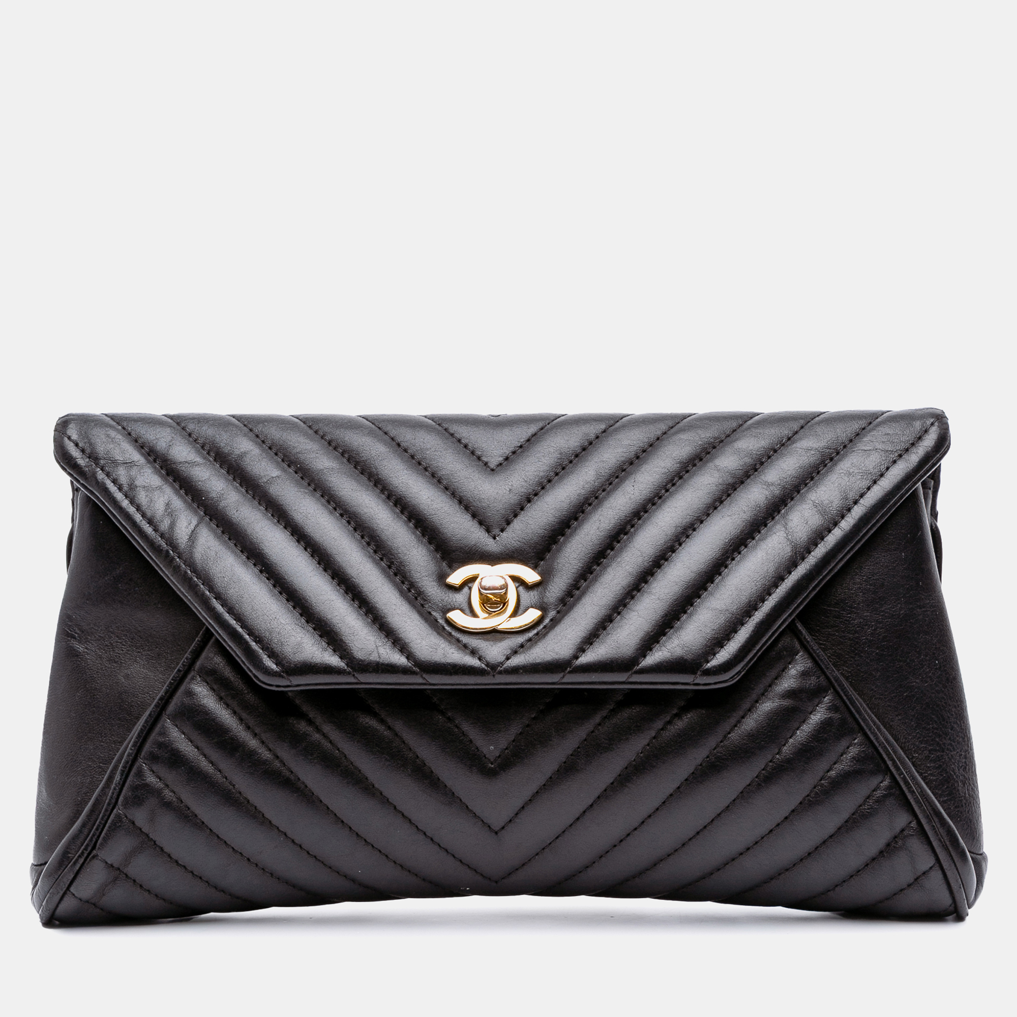 

Chanel Black Lambskin Chevron Fold Up Again Clutch