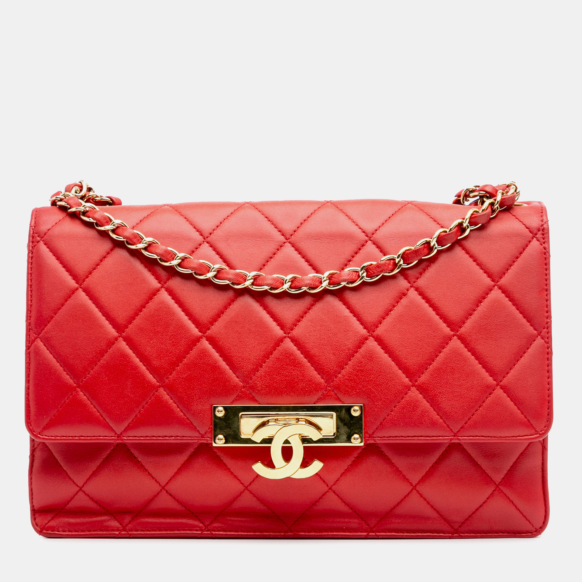 

Chanel Red Lambskin Large Quilted Golden Class Flap