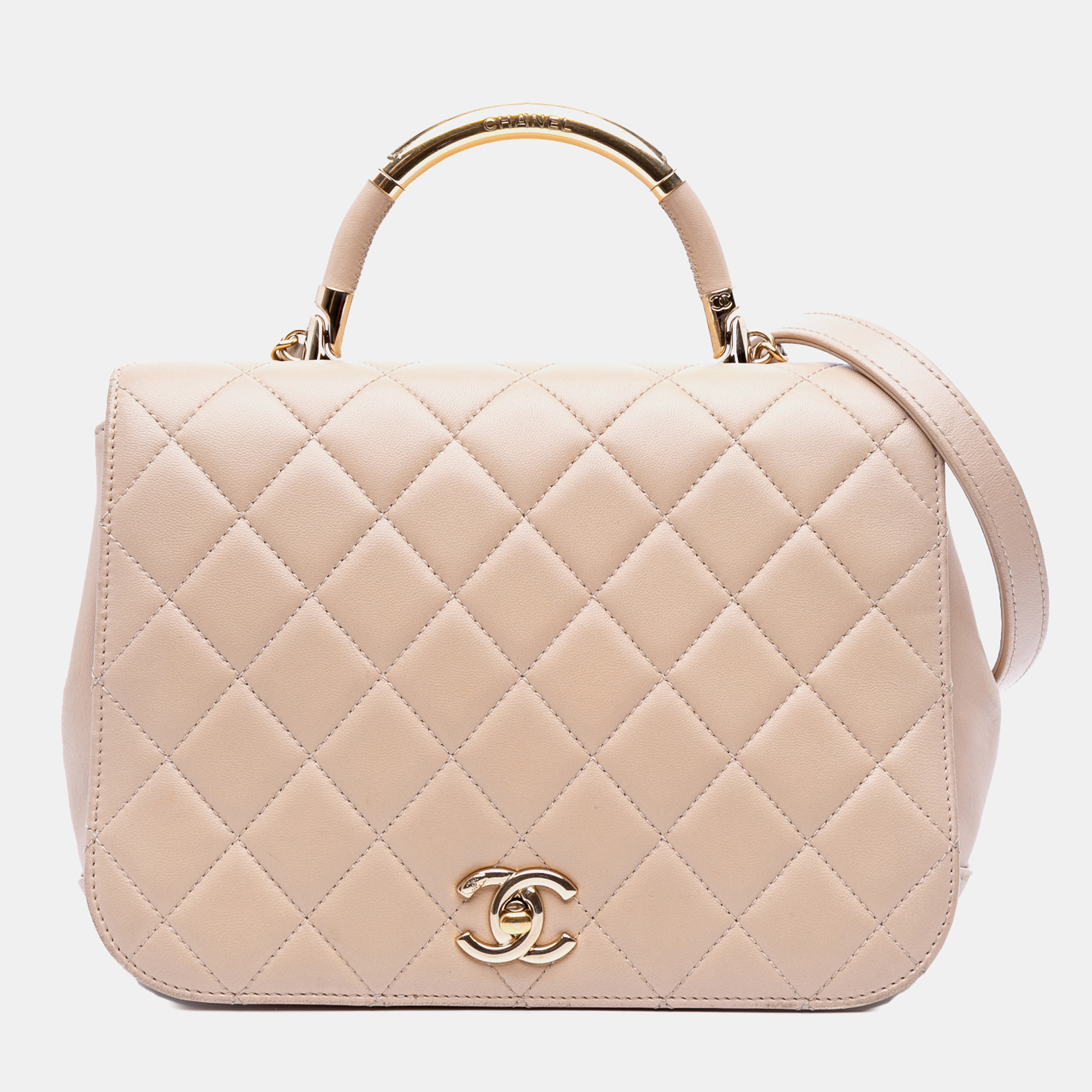 

Chanel Beige Lambskin Medium Quilted Carry Chic Flap
