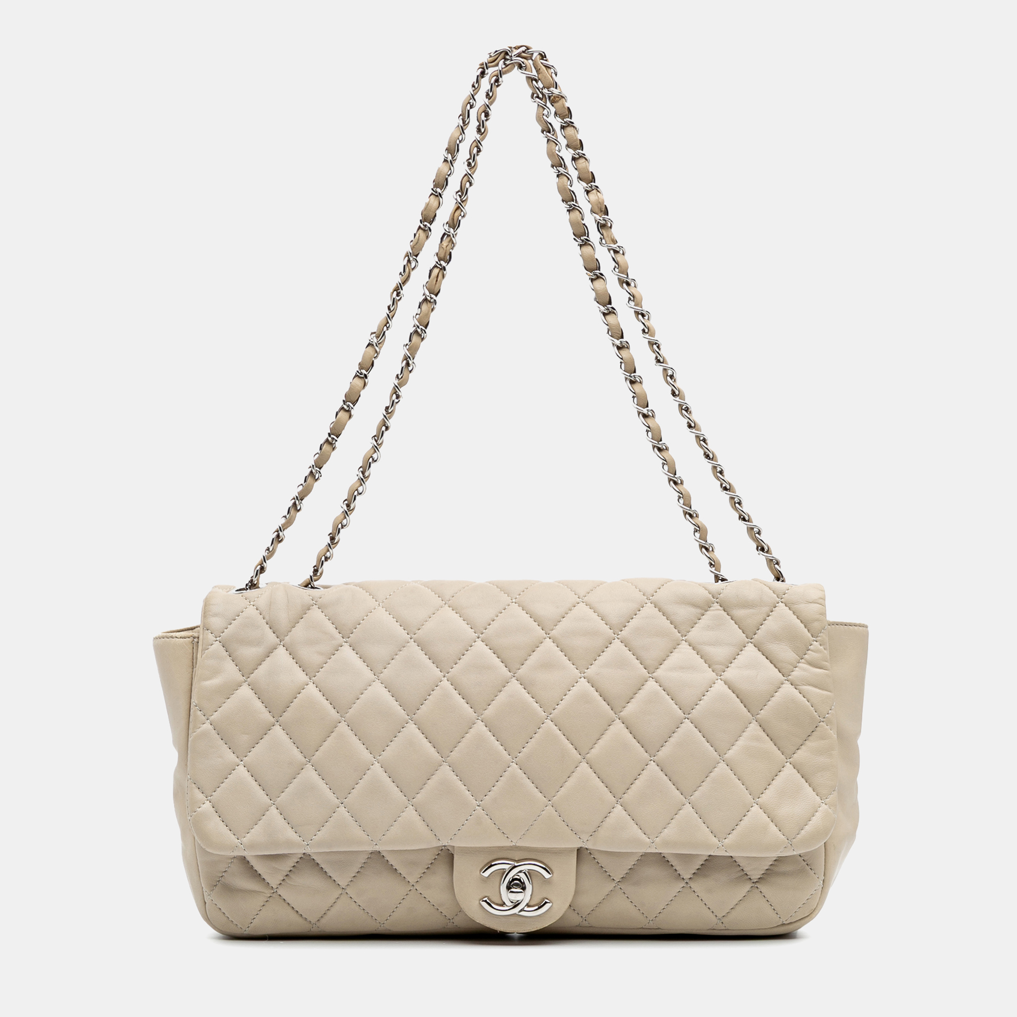 

Chanel Beige Lambskin Jumbo Quilted Coco Rain Flap