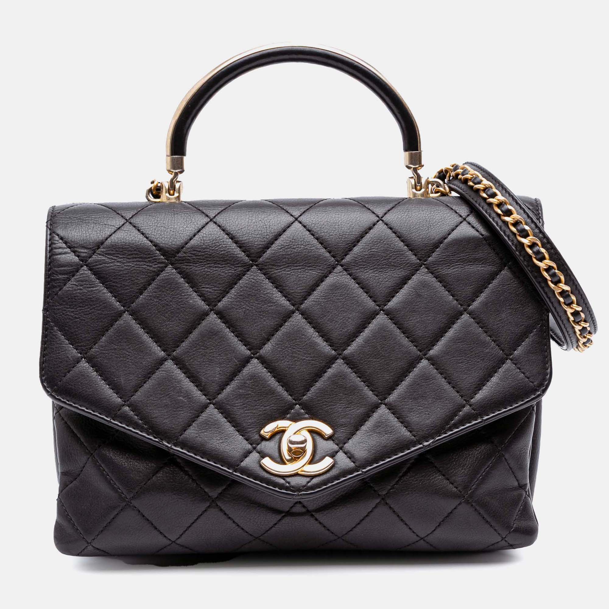 

Chanel Black Quilted Calfskin Gold Top Handle Flap