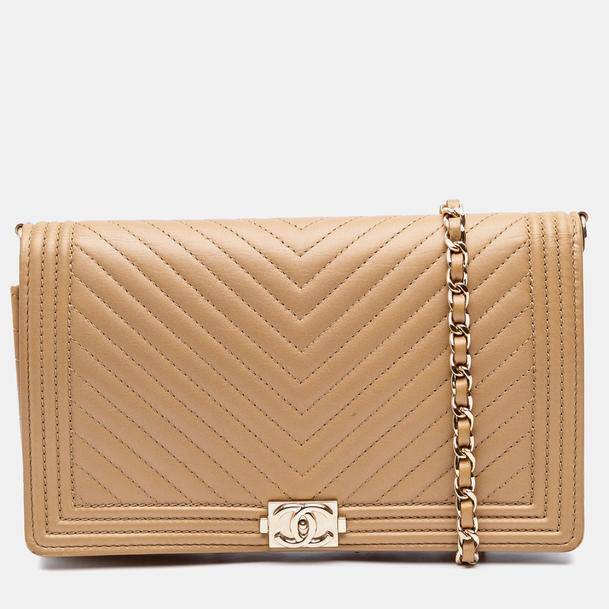 

Chanel Brown Chevron Calfskin Boy Wallet On Chain