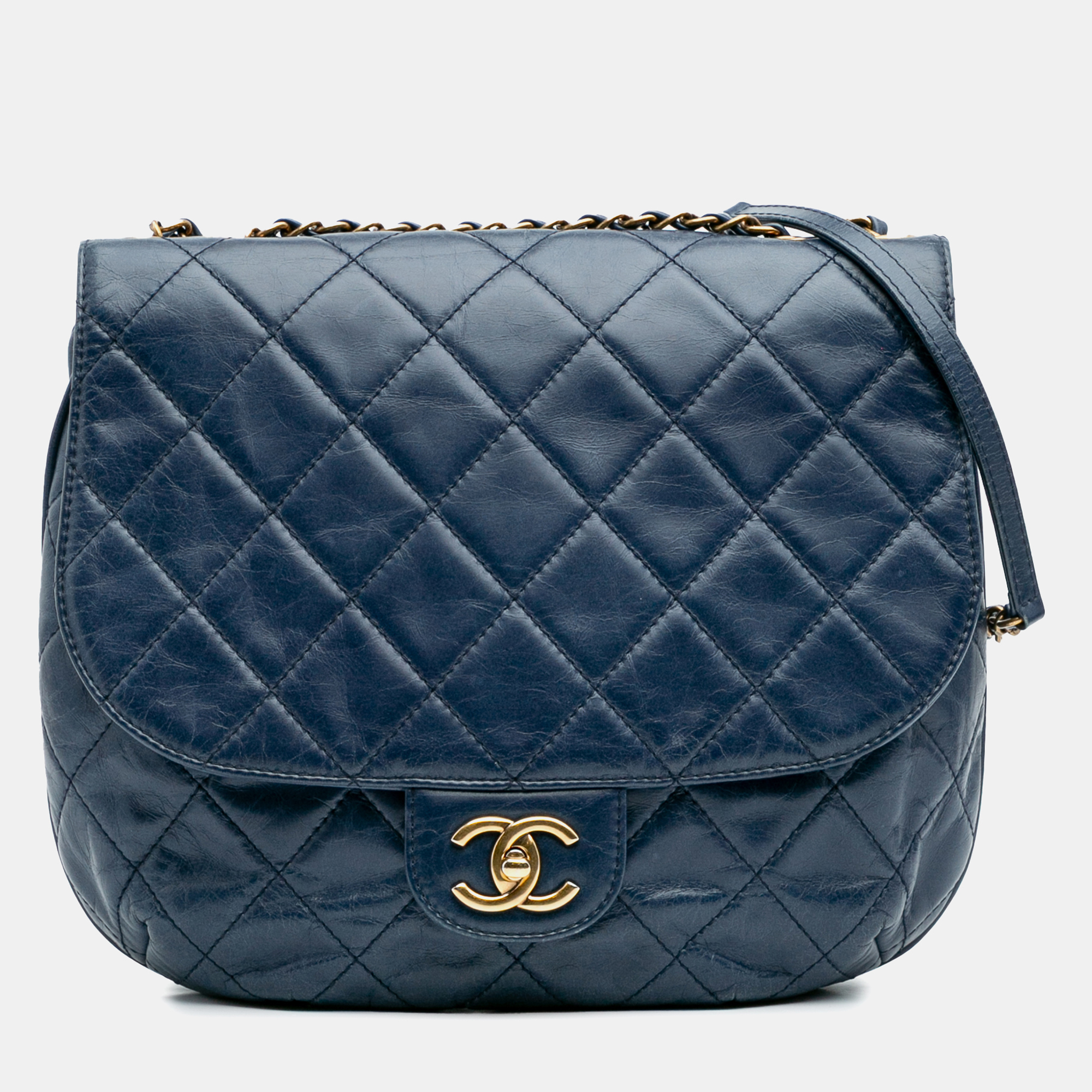 

Chanel Blue Medium Quilted Glazed Calfskin Bubble CC Flap