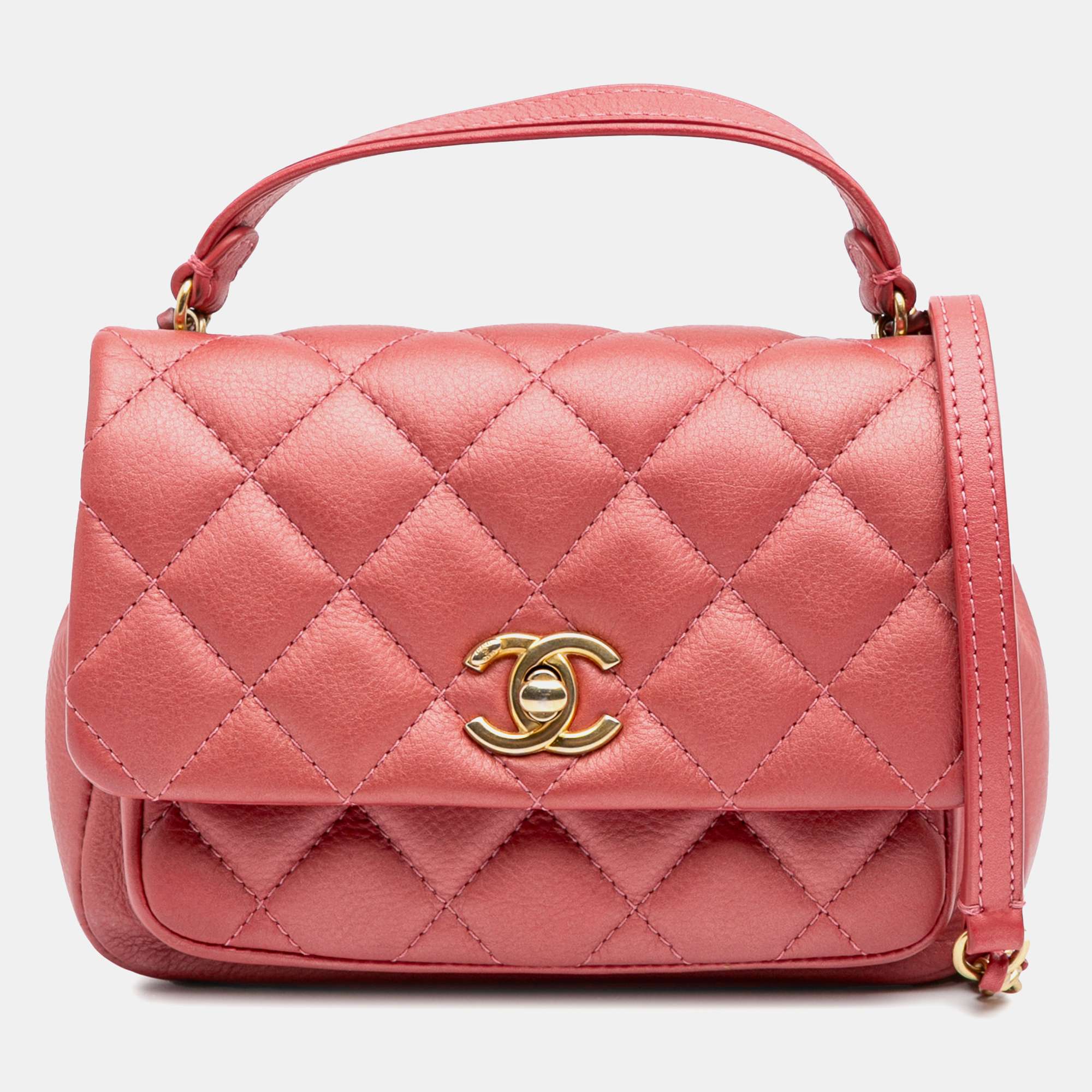 

Chanel Pink Quilted Metallic Calfskin Top Handle Flap