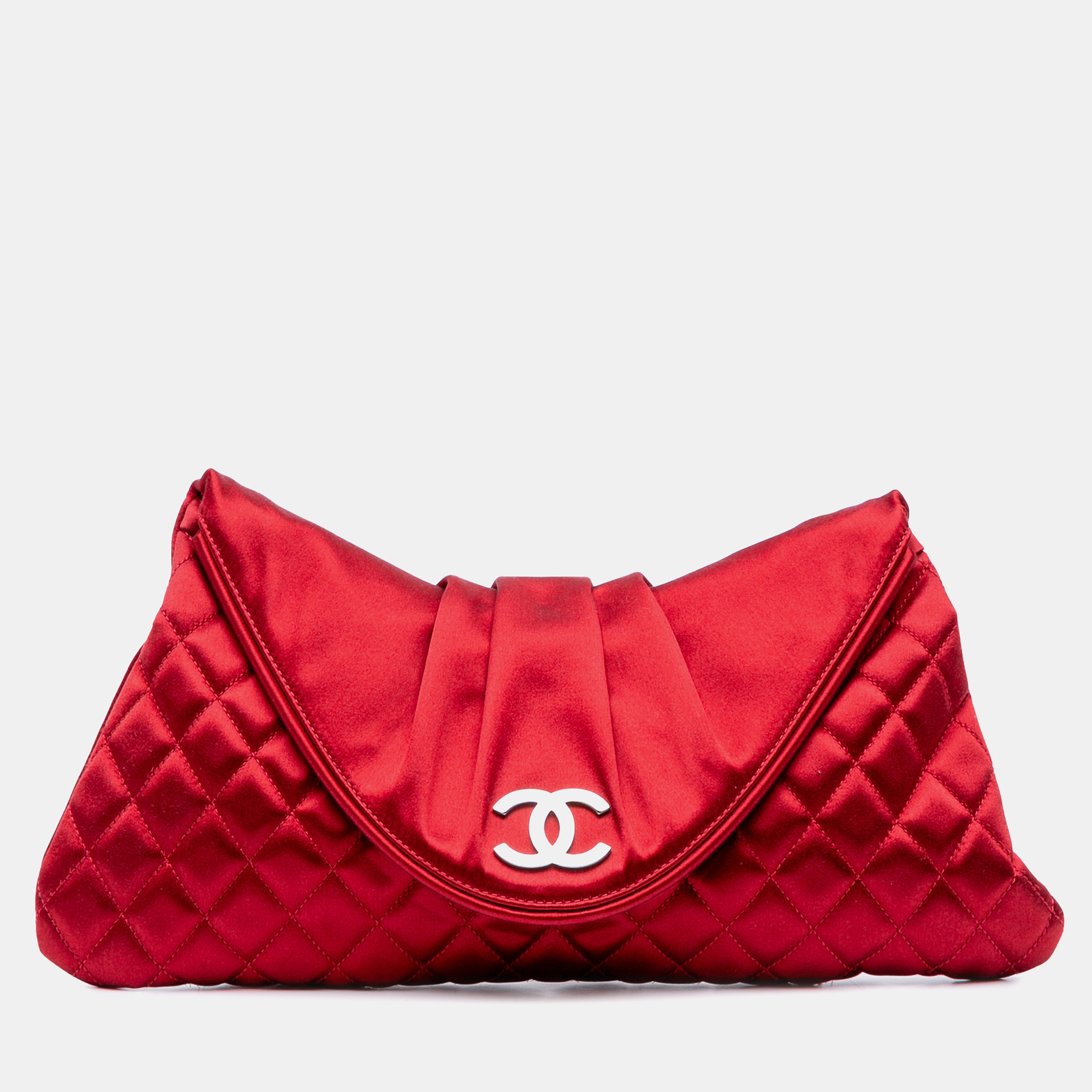 

Chanel Red CC Quilted Satin Half Moon Flap Clutch
