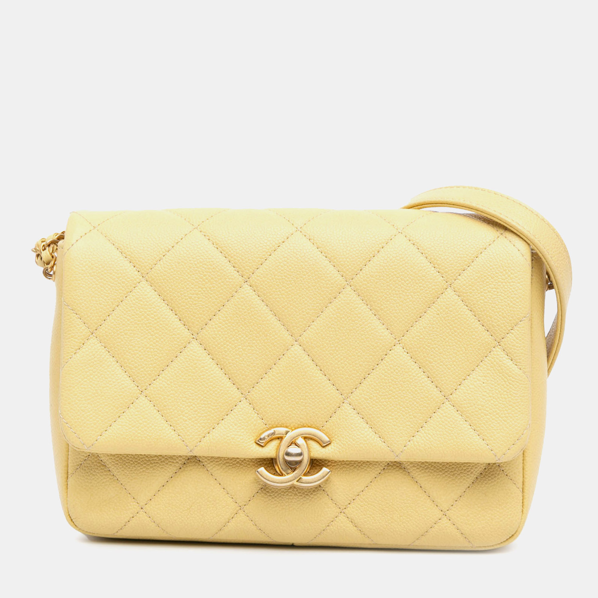 

Chanel Yellow Small Quilted Caviar Chain Melody Flap