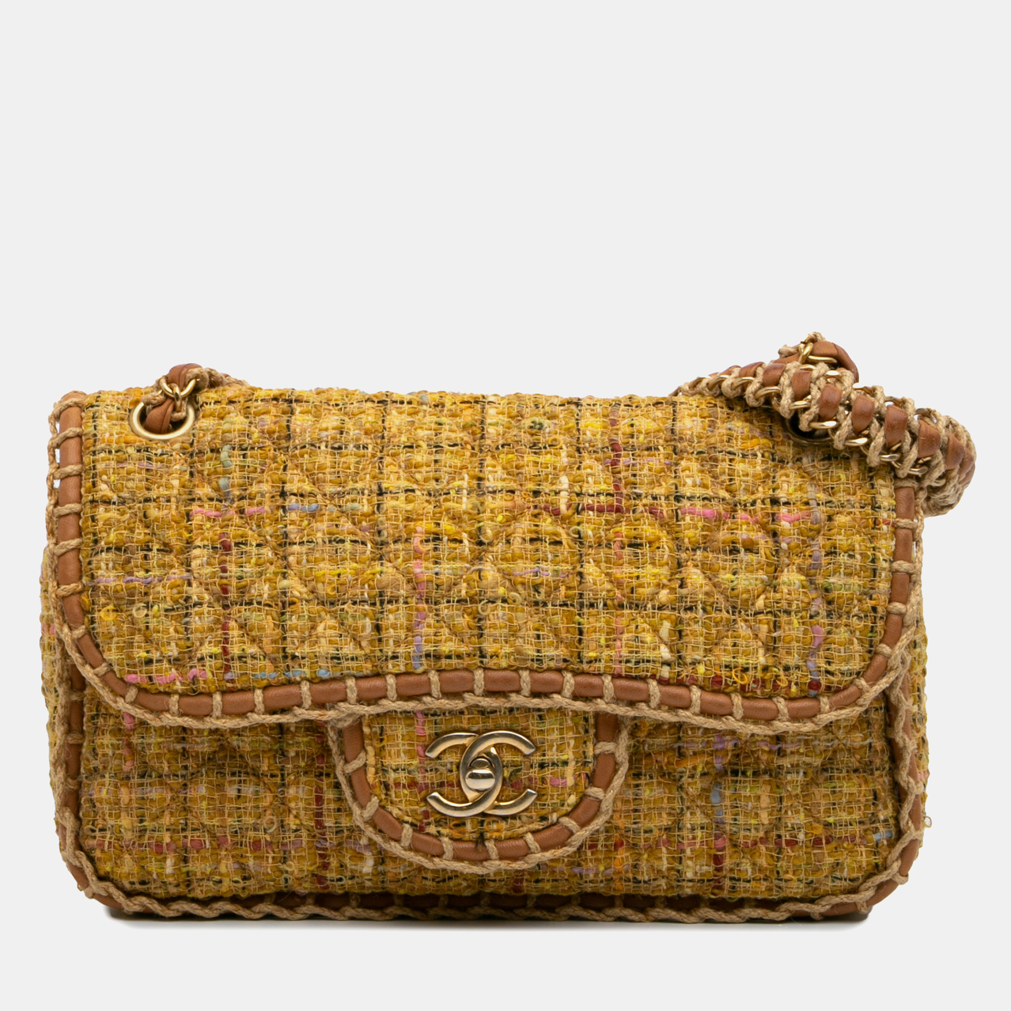 

Chanel Yellow Medium Quilted Tweed St Tropez Flap