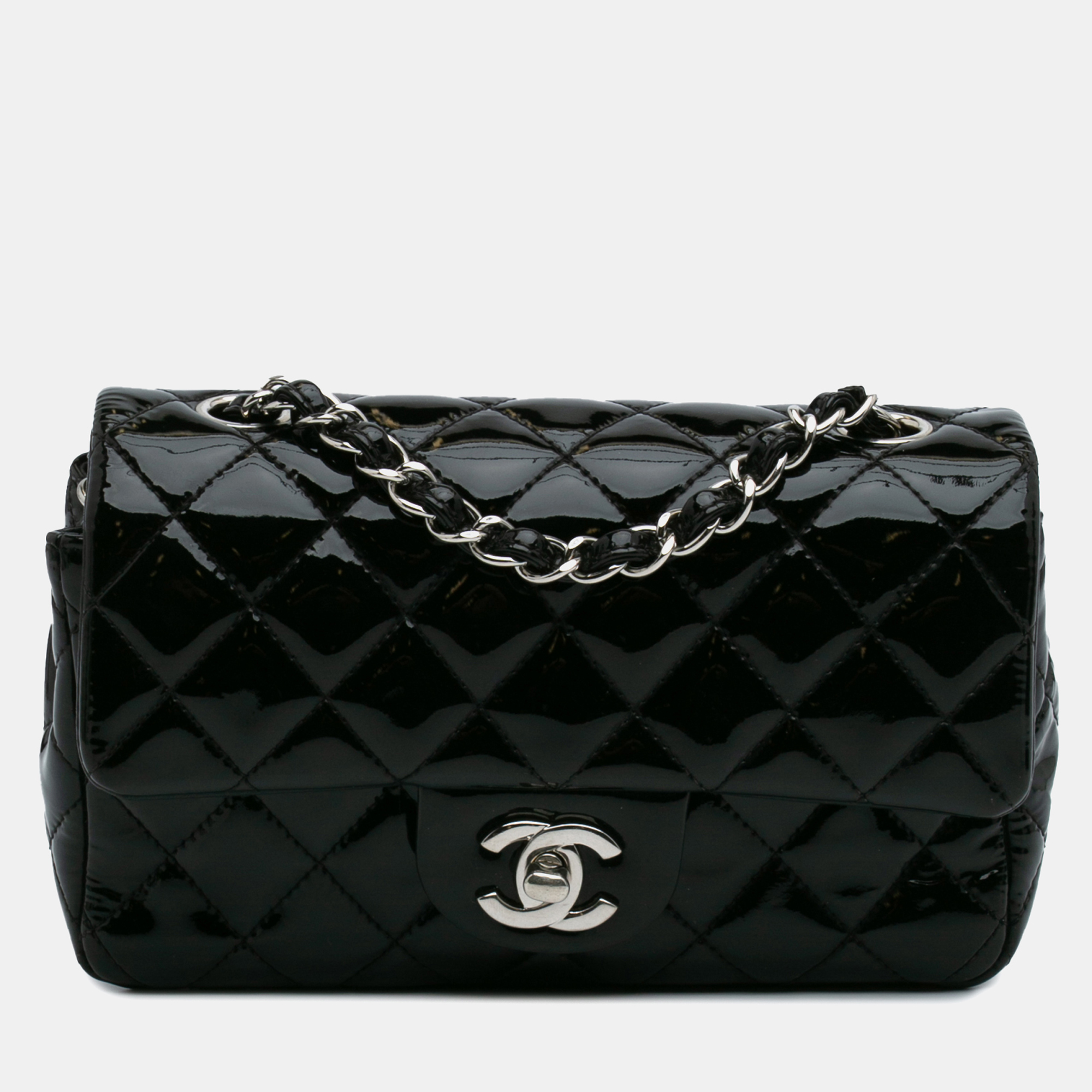 

Chanel Black Mini Rectangular Classic Patent Single Flap
