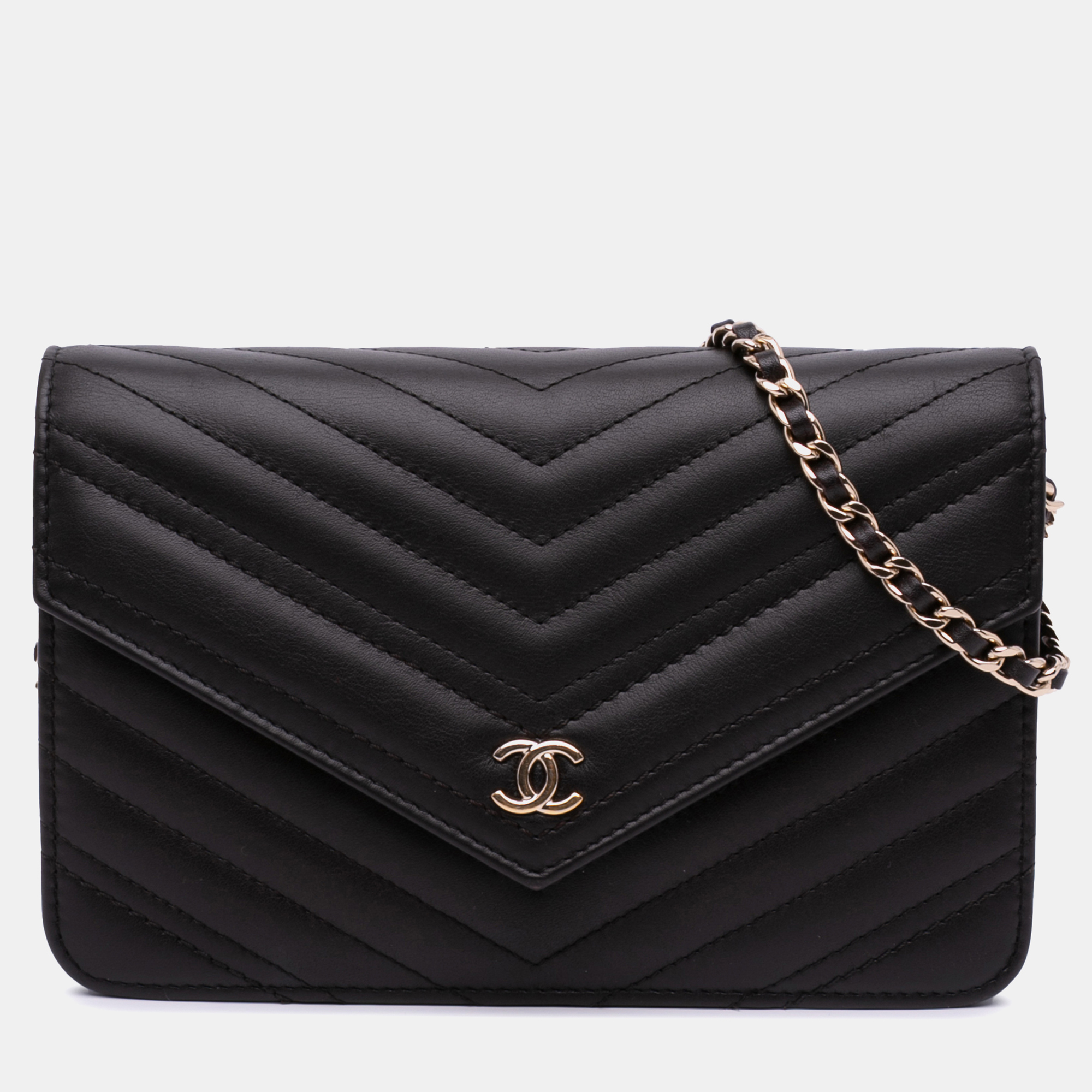 

Chanel Black Goatskin Chevron Statement Wallet On Chain