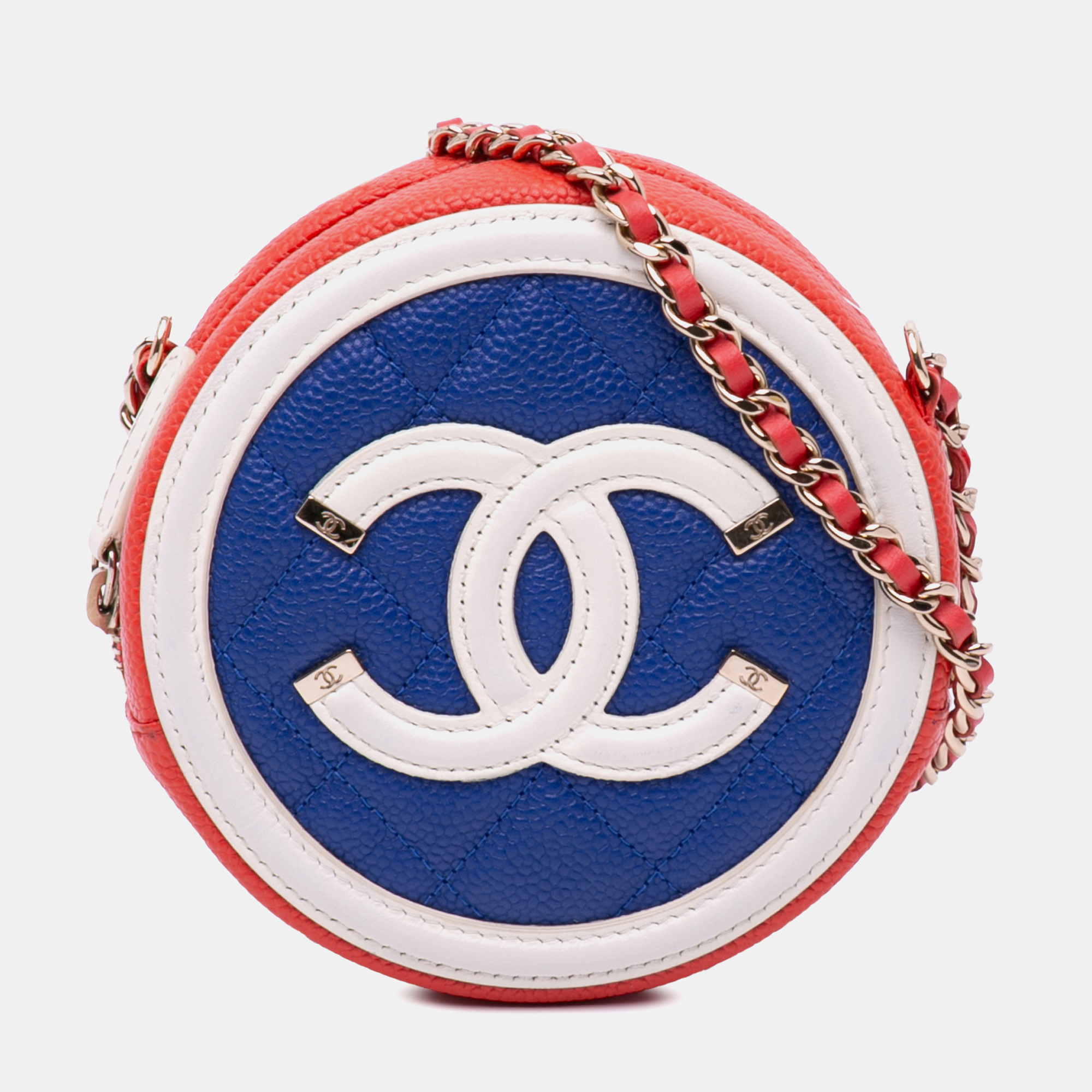 

Chanel Multicolor Caviar CC Filigree Round Crossbody, Blue