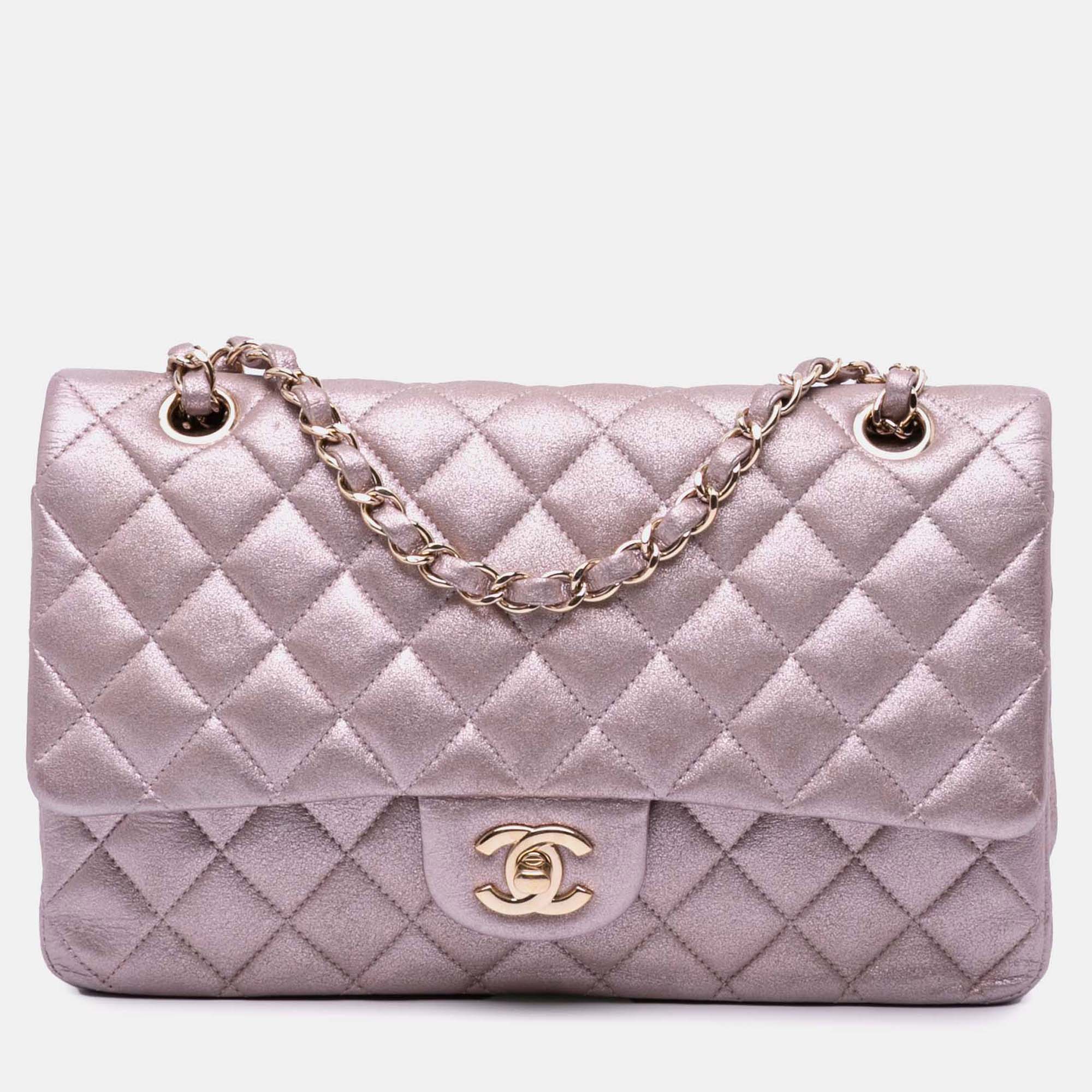 

Chanel Pink Iridescent Calfskin Medium Classic Double Flap