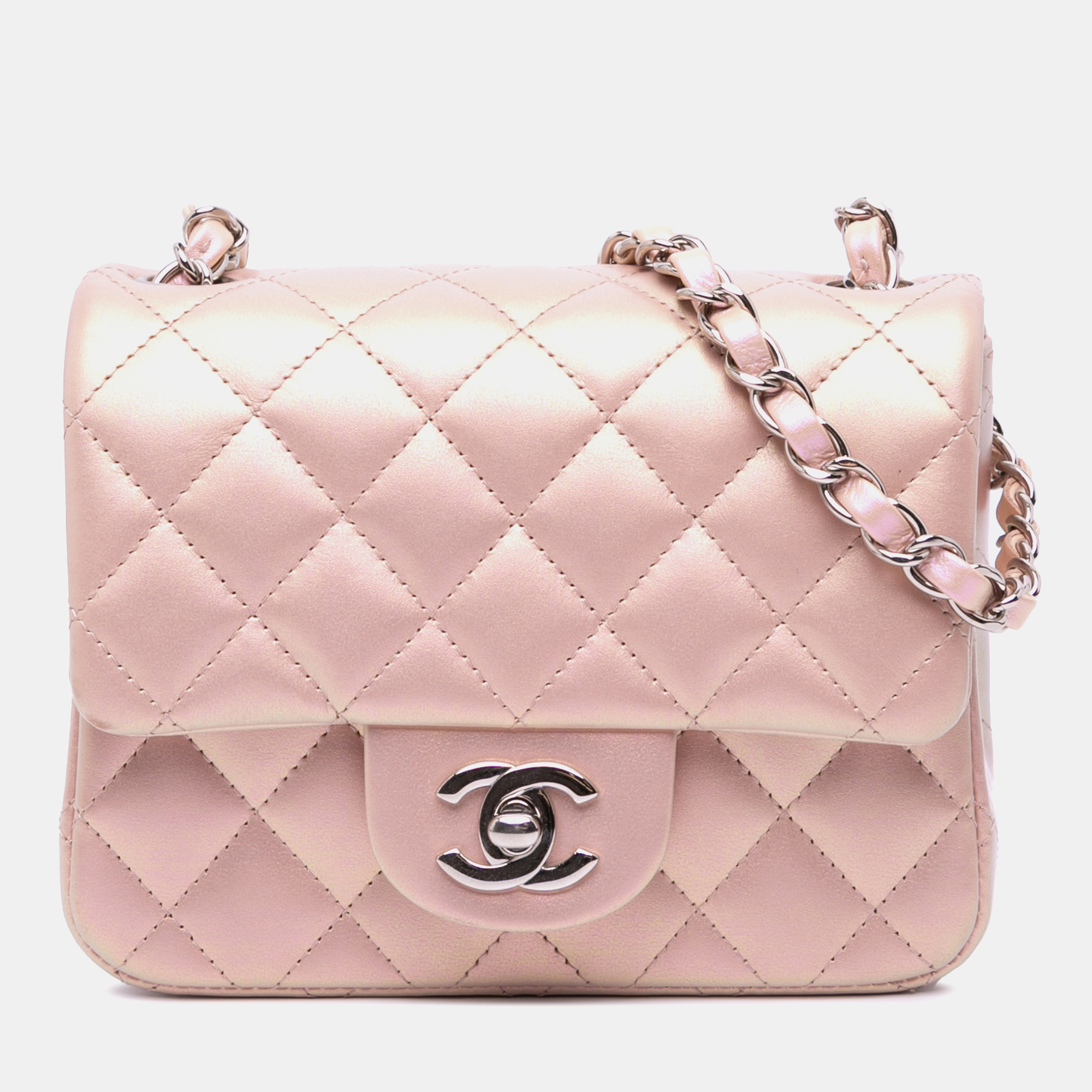 

Chanel Pink Iridescent Calfskin Square Classic Mini Single Flap