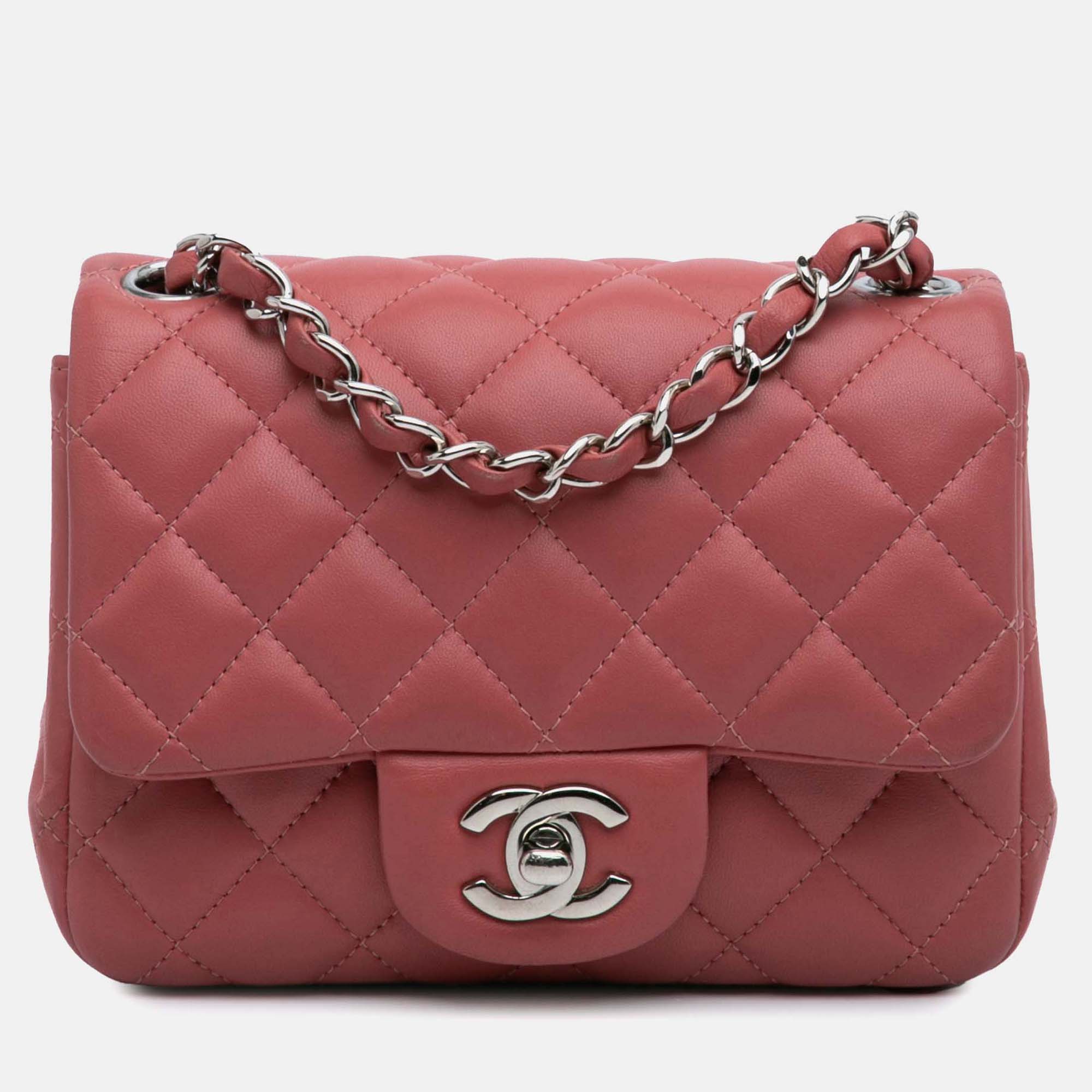 

Chanel Pink Lambskin Mini Square Classic Single Flap