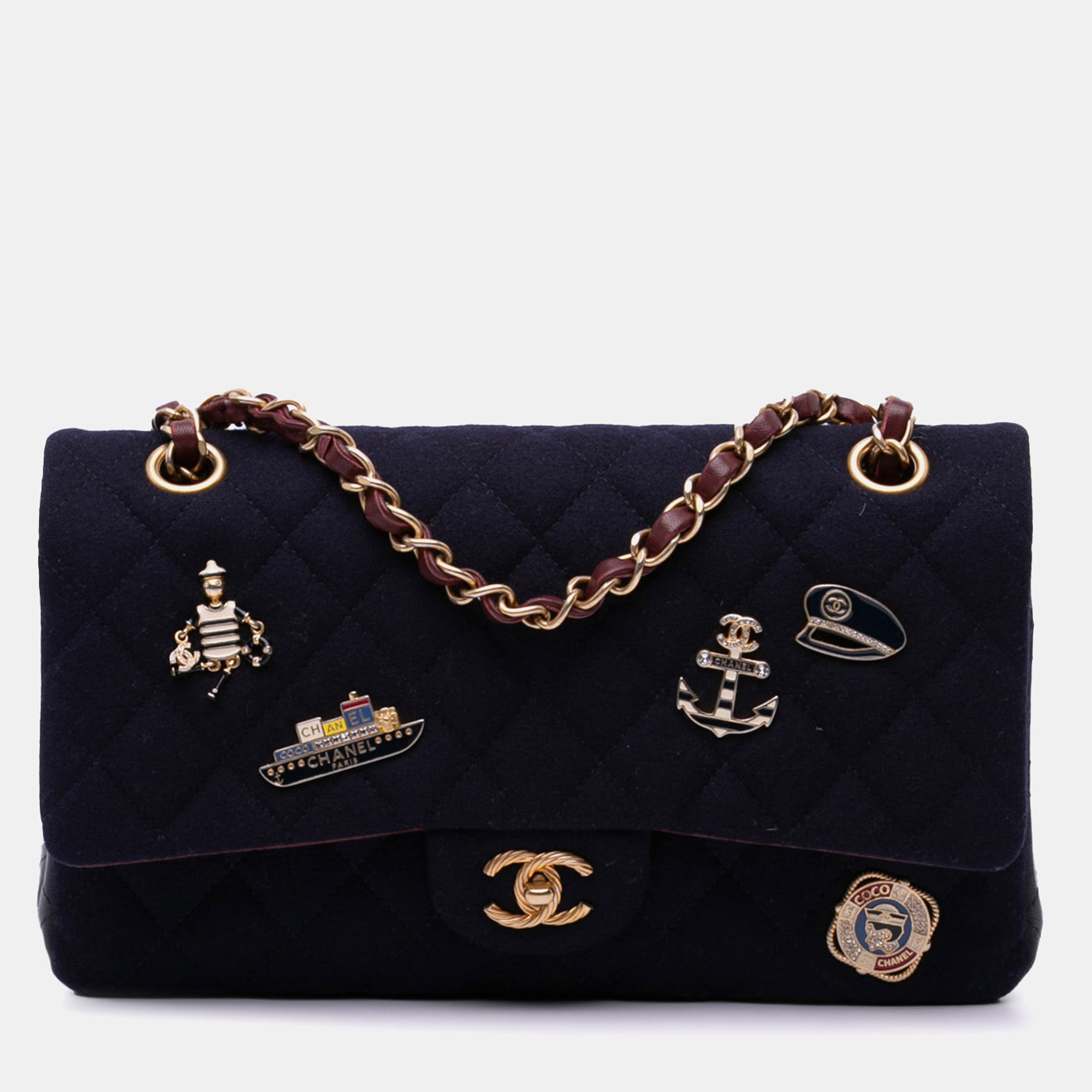 

Chanel Blue Wool Paris-Hamburg Charms Medium Classic Double Flap