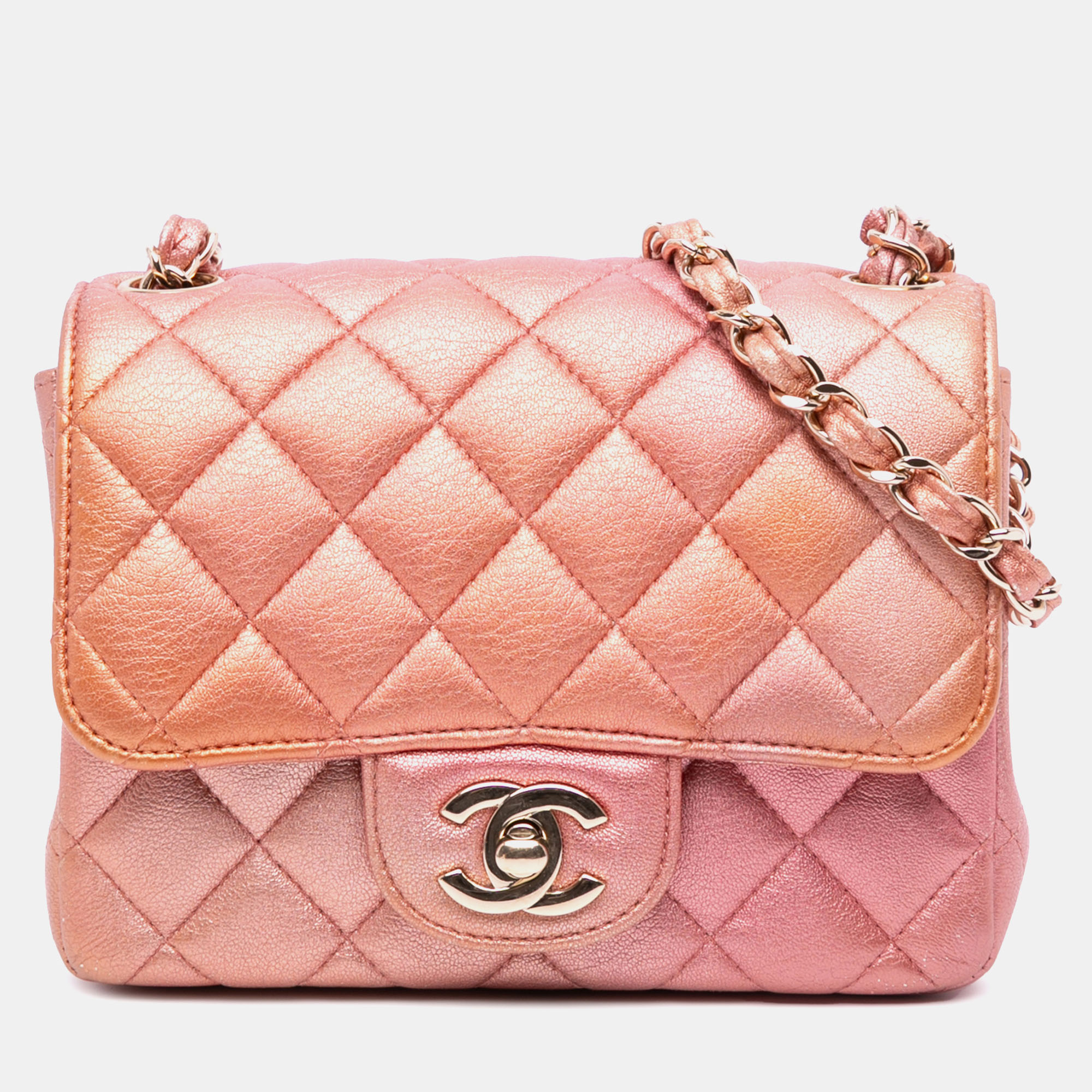 

Chanel Orange Pink Mini Square Iridescent Calfskin Flap