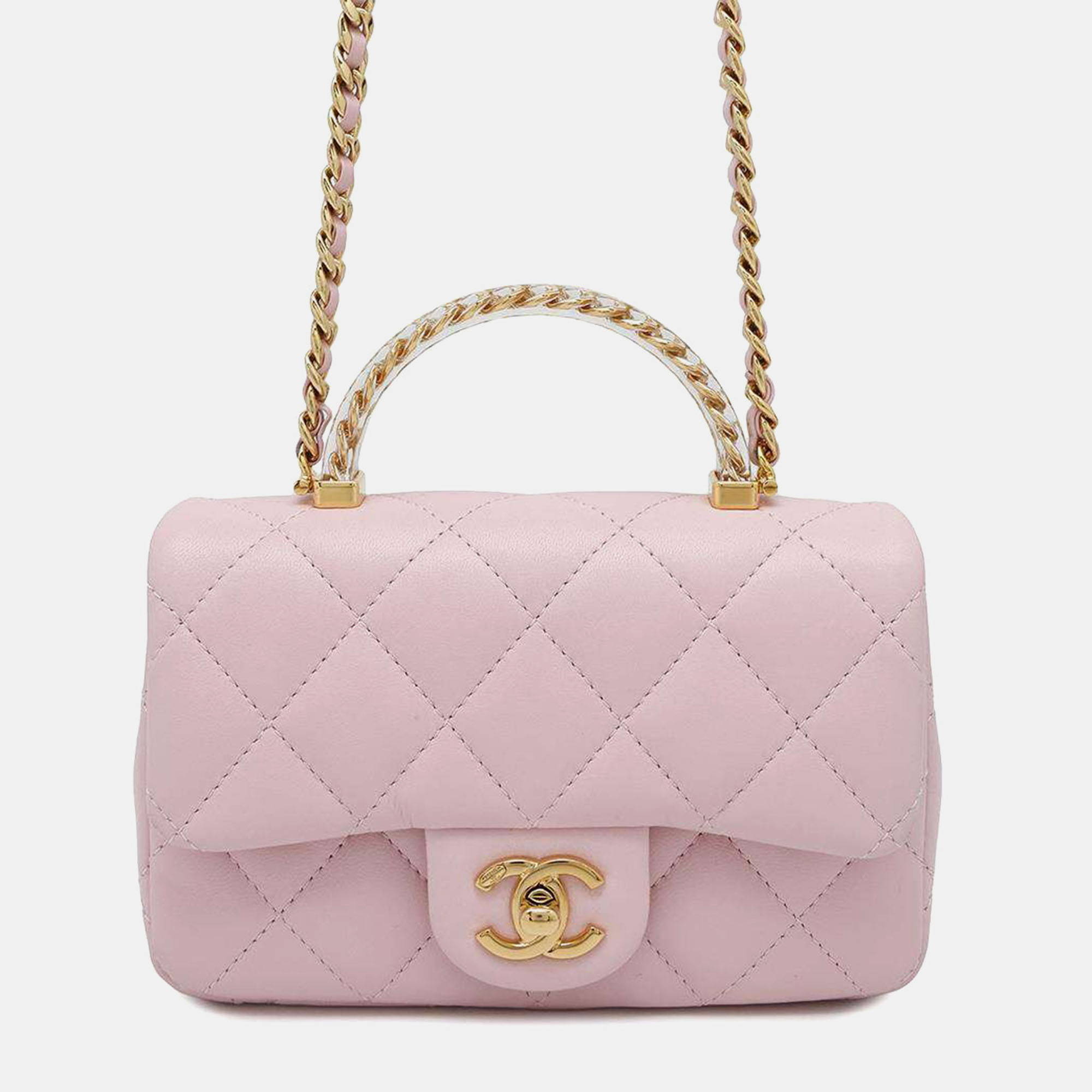 

Chanel Pink Lambskin Top Handle Mini Flap Bag