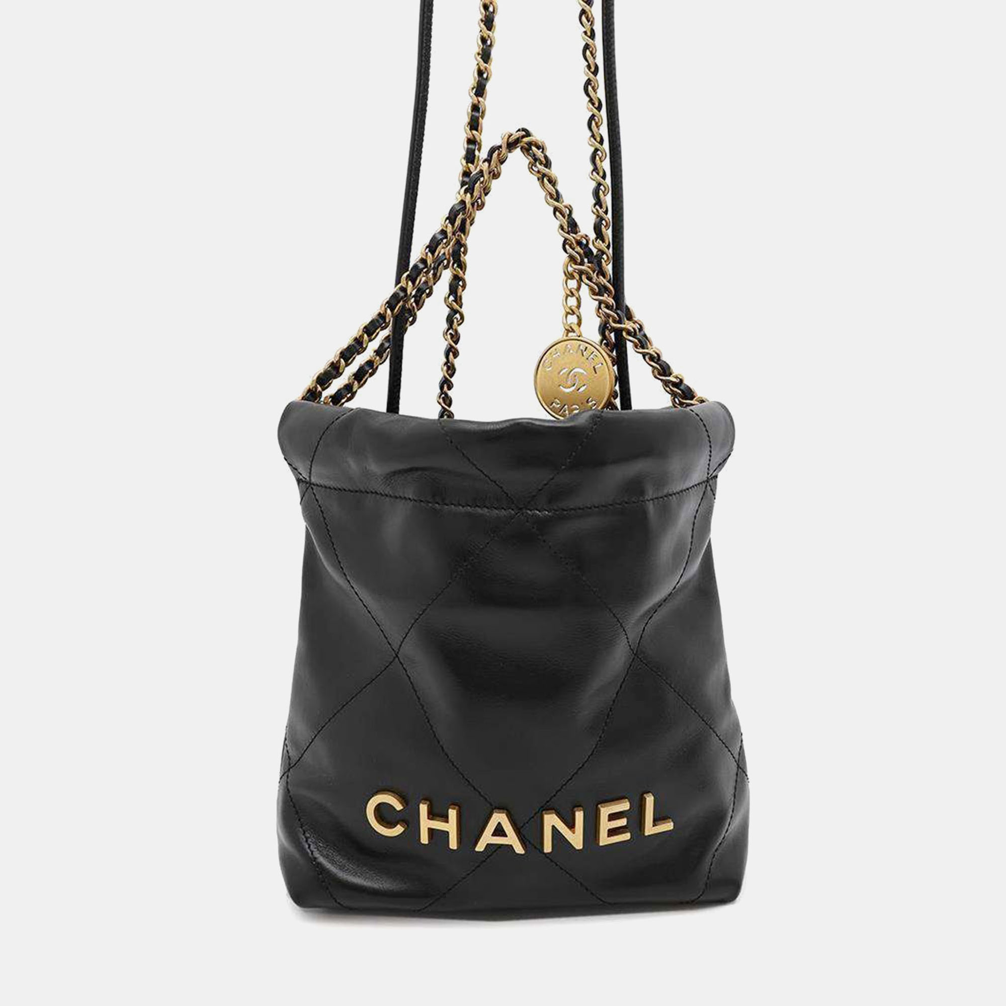 

Chanel Black Shiny Calf Leather 22 Mini Chain Shoulder Bag