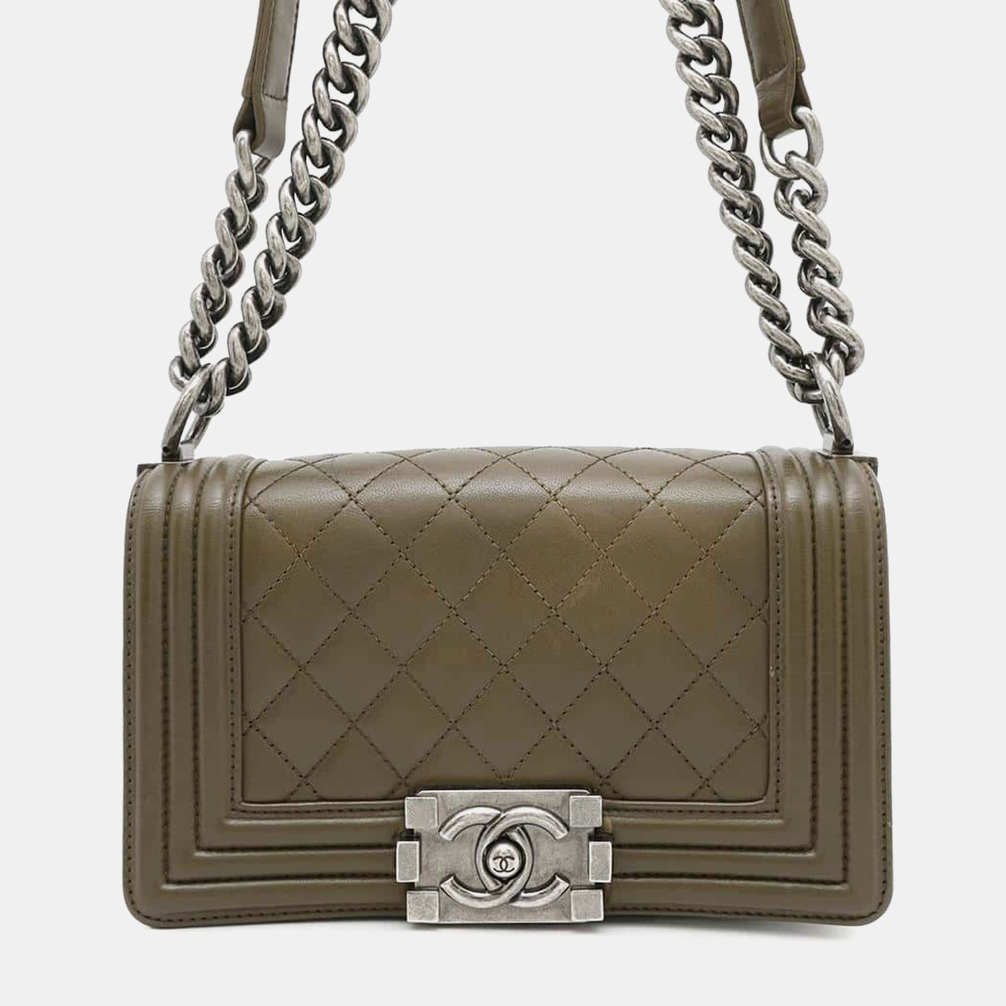 

Chanel Khaki Lambskin Small Boy Chain Shoulder Bag, Green