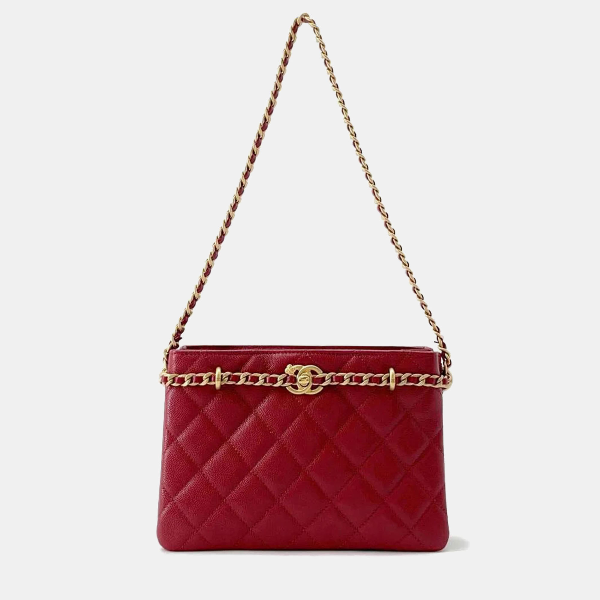 

Chanel Red Caviar Matelasse Leather Shopping Bag Size Small