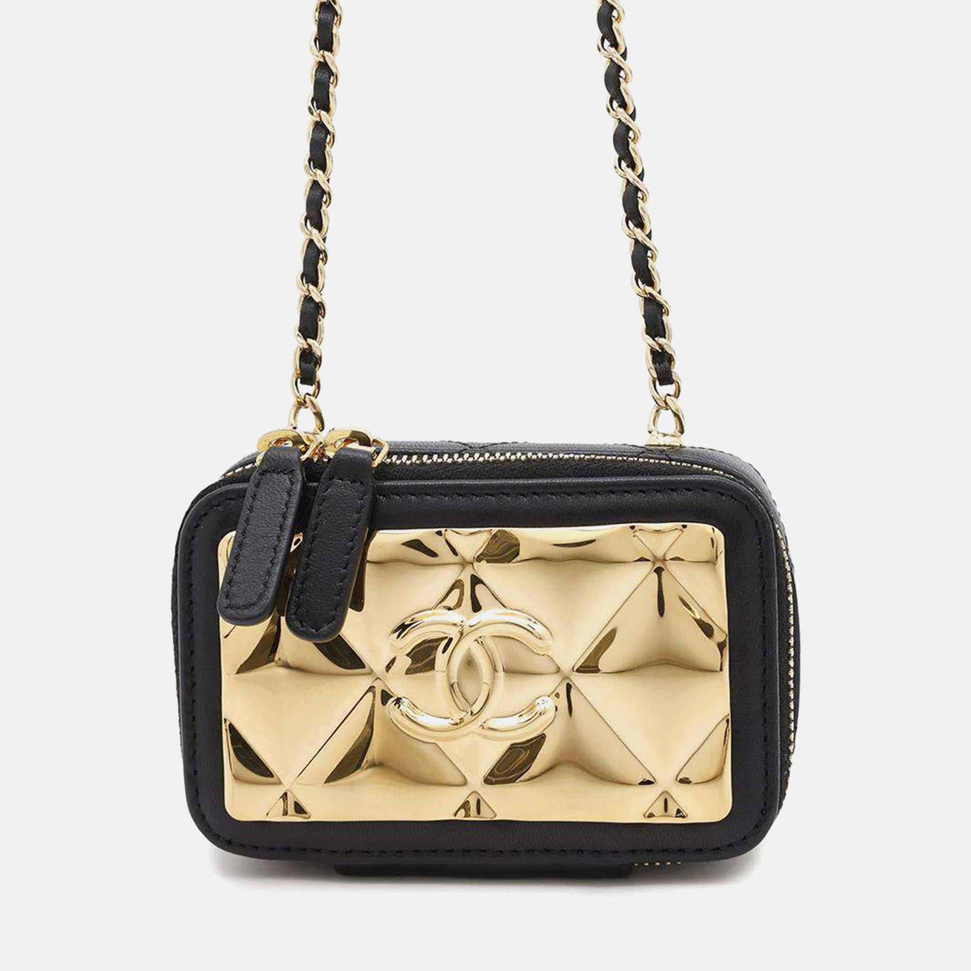 

Chanel Black/Gold Lambskin Metal Matelasse Cc Logo Shoulder Bag