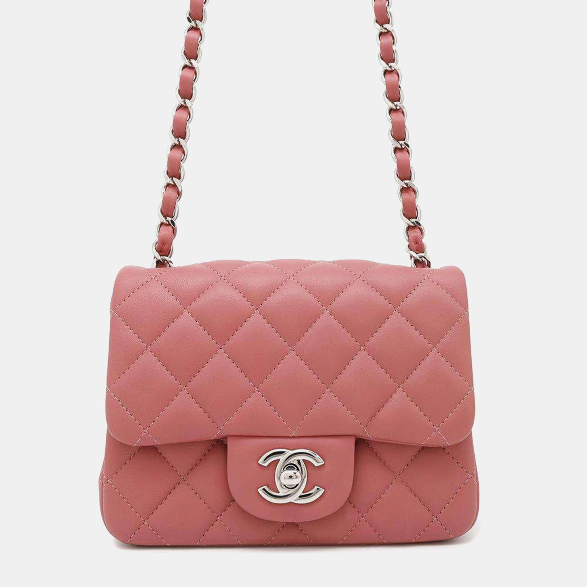 

Chanel Pink Lambskin Matelasse Chain Mini Size Shoulder Bag