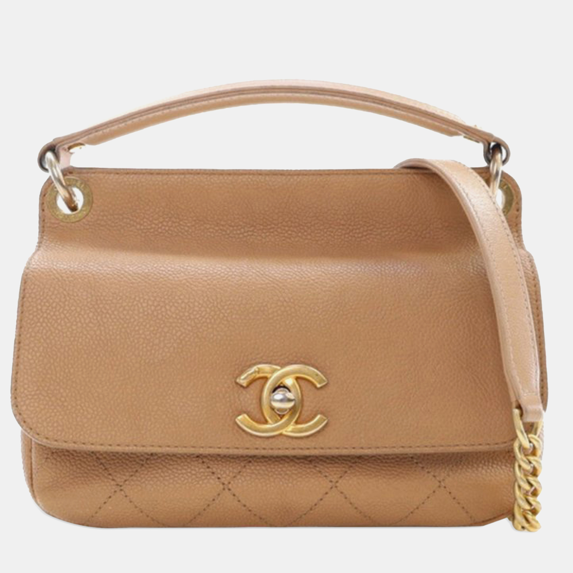 

Chanel Brown Caviar Stitched CC Lock Top Handle Flap Small Bag