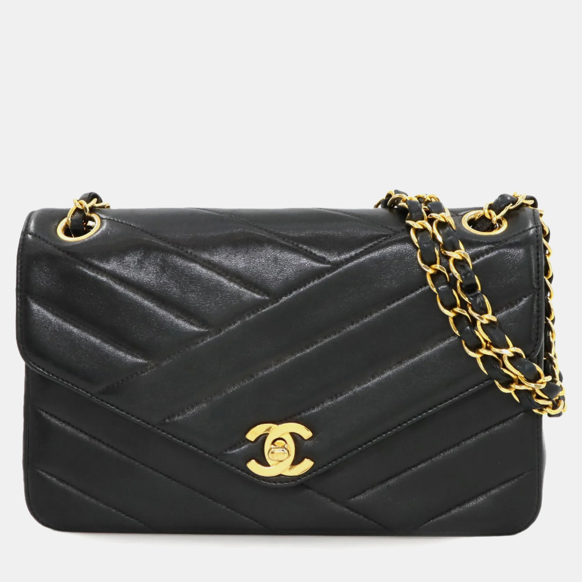 

Chanel Black Leather Bias Stitch Chain Shoulder Bag