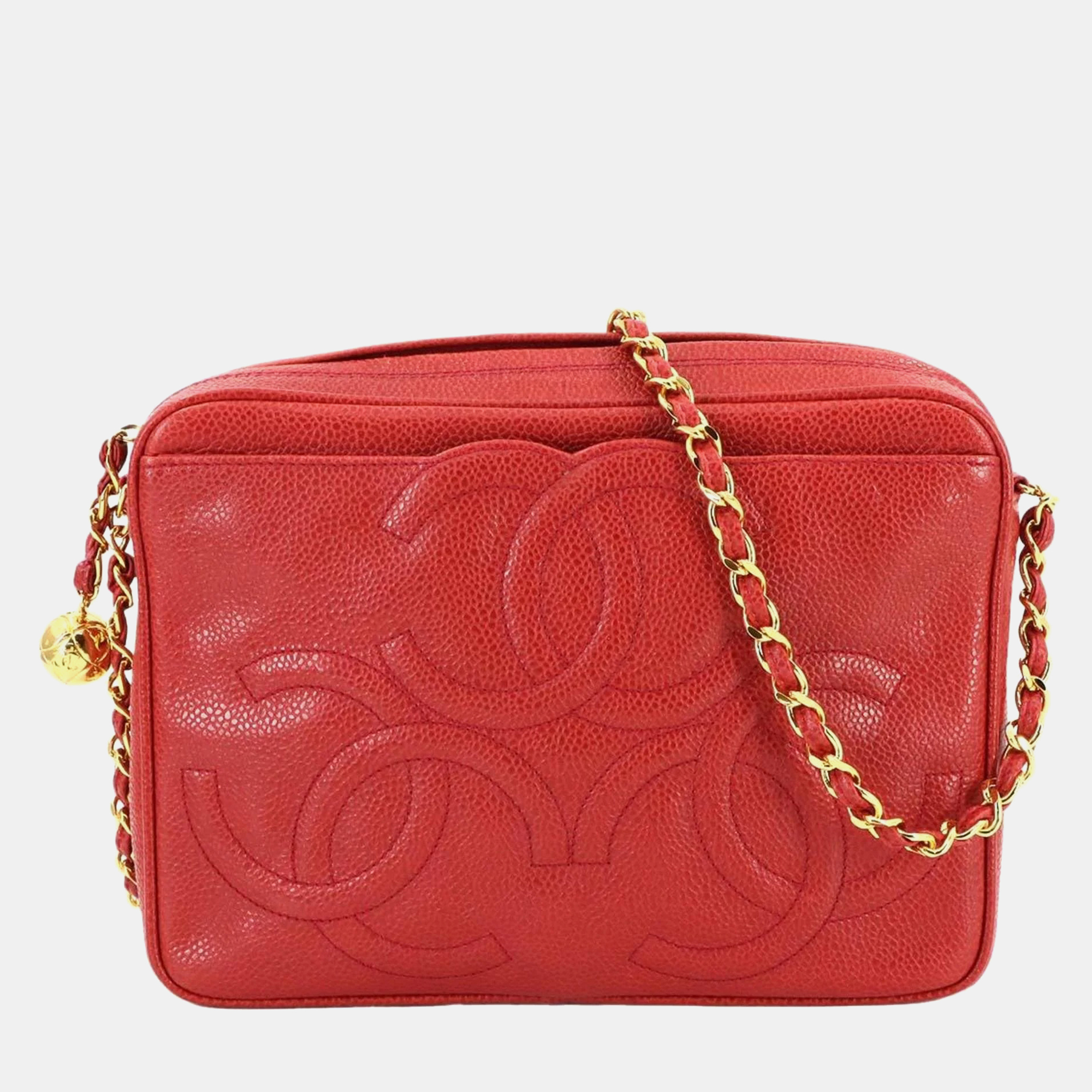 

Chanel Red Leather Triple CC Chain Shoulder Bag
