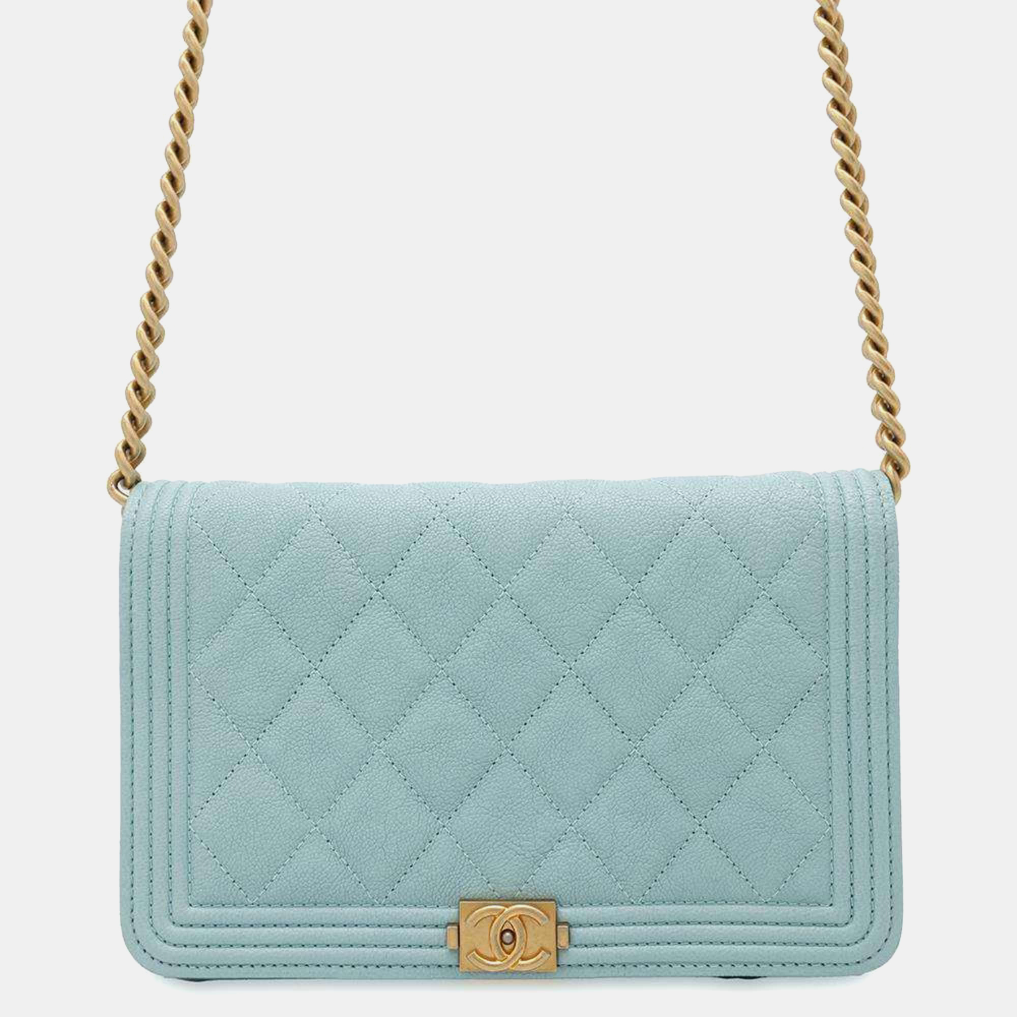 

Chanel Matelasse Caviar Coco Mark Boy Chain Wallet, Blue