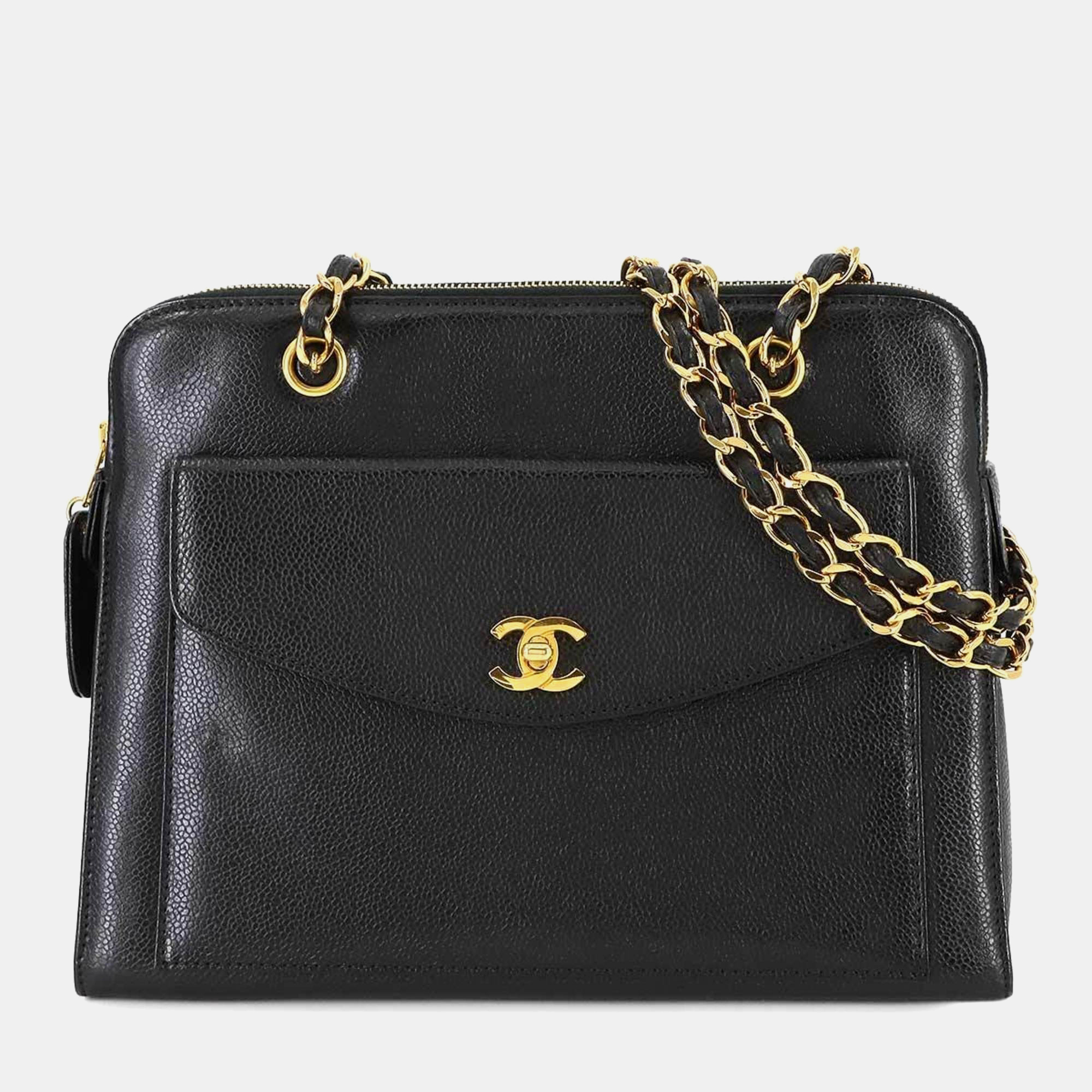 

Chanel Black Leather Chain Tote Bag