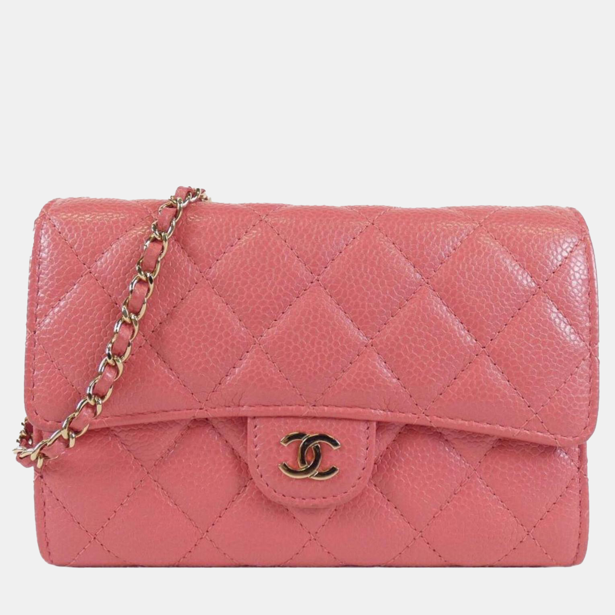 

Chanel Pink Leather Timeless Classic Line Chain Wallet