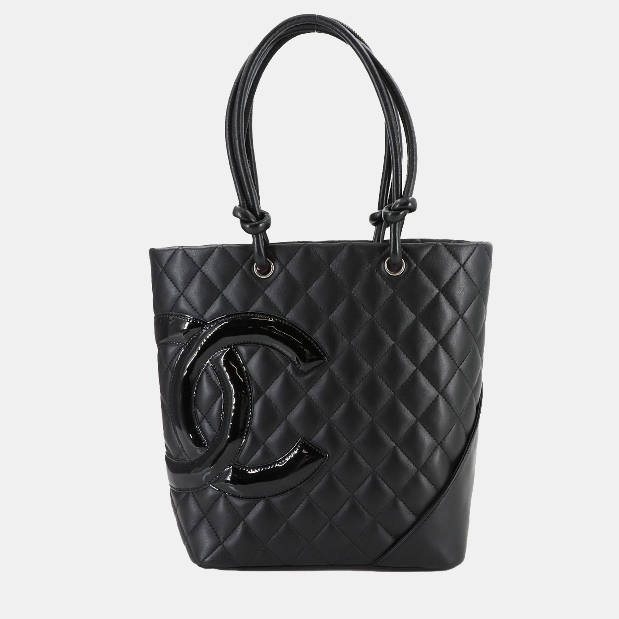 

Chanel Black Leather Enamel Cambon Line Medium Tote Bag