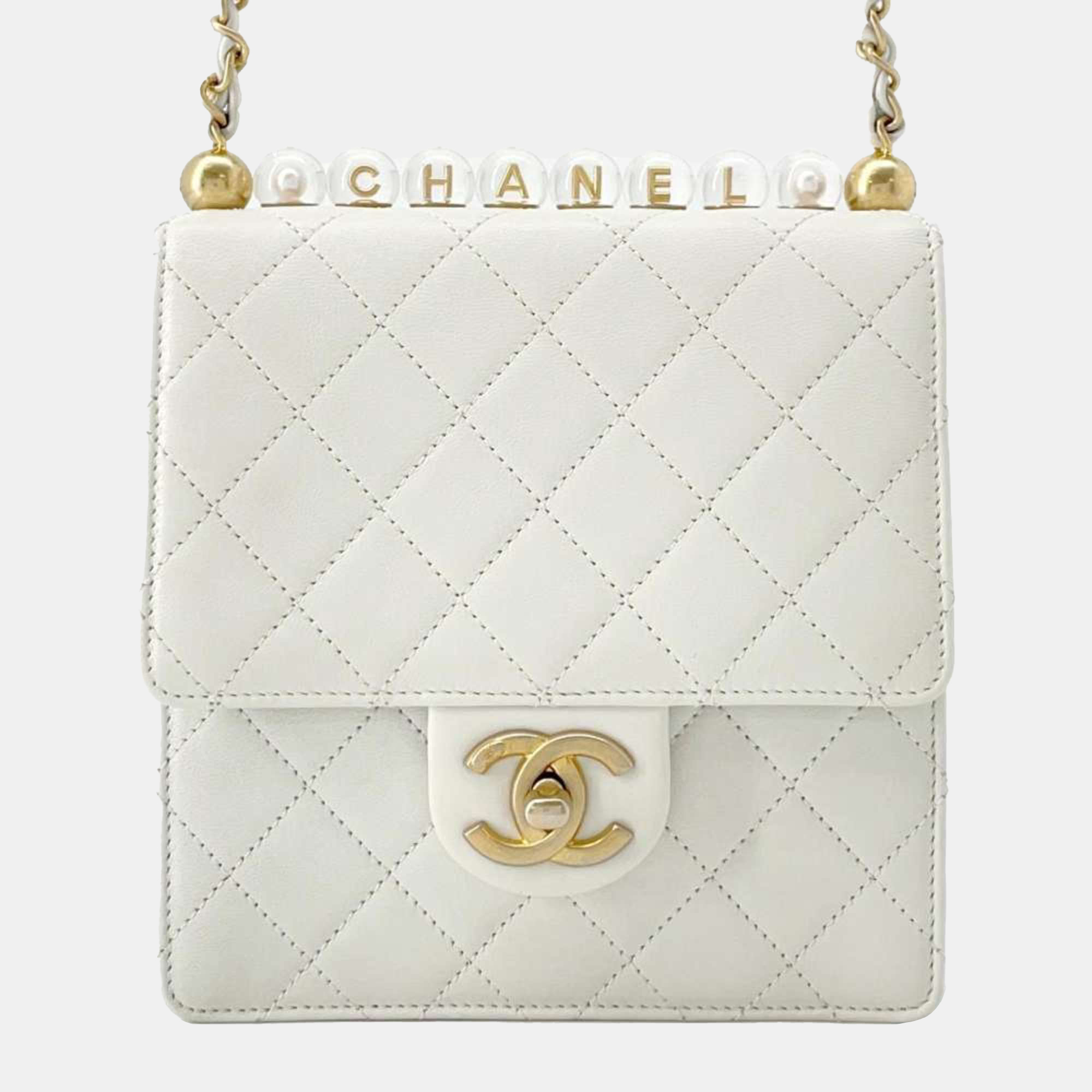 

Chanel White Goatskin Chic Pearls Clutch On Chain