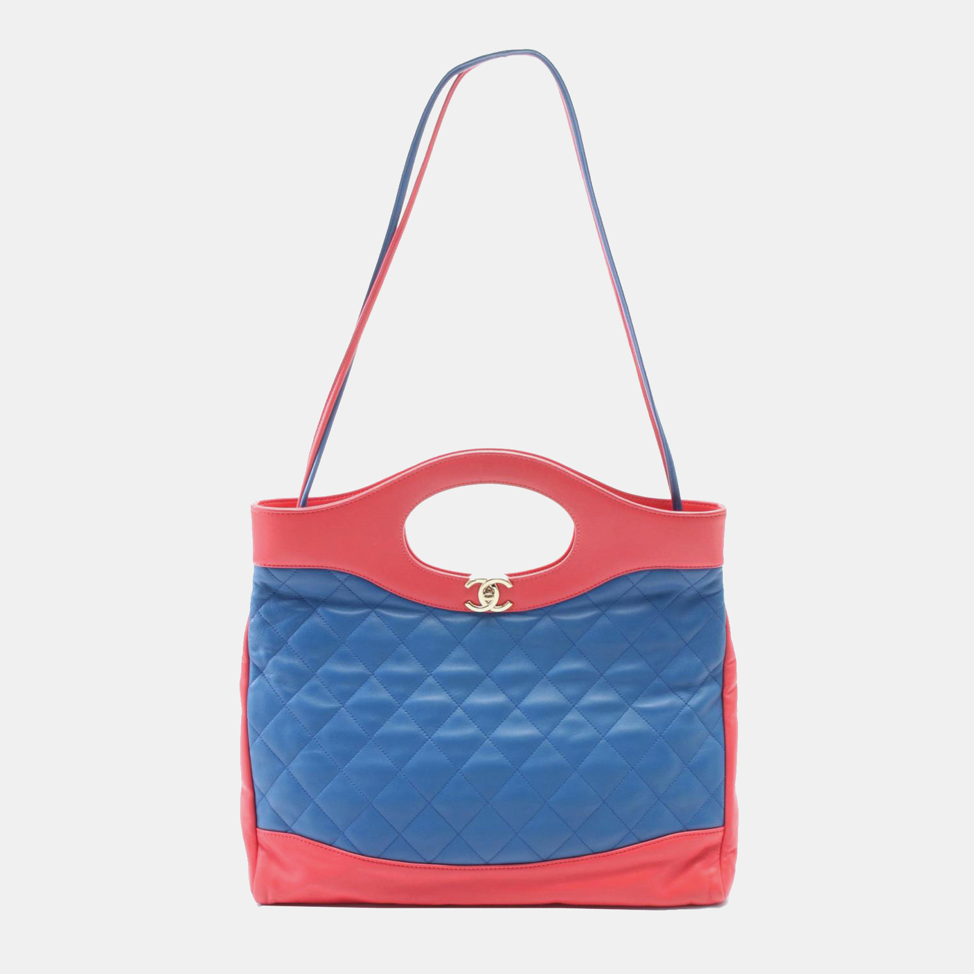 

Chanel Blue Red Lambskin CC Quilted 31 Shopping Large Bag