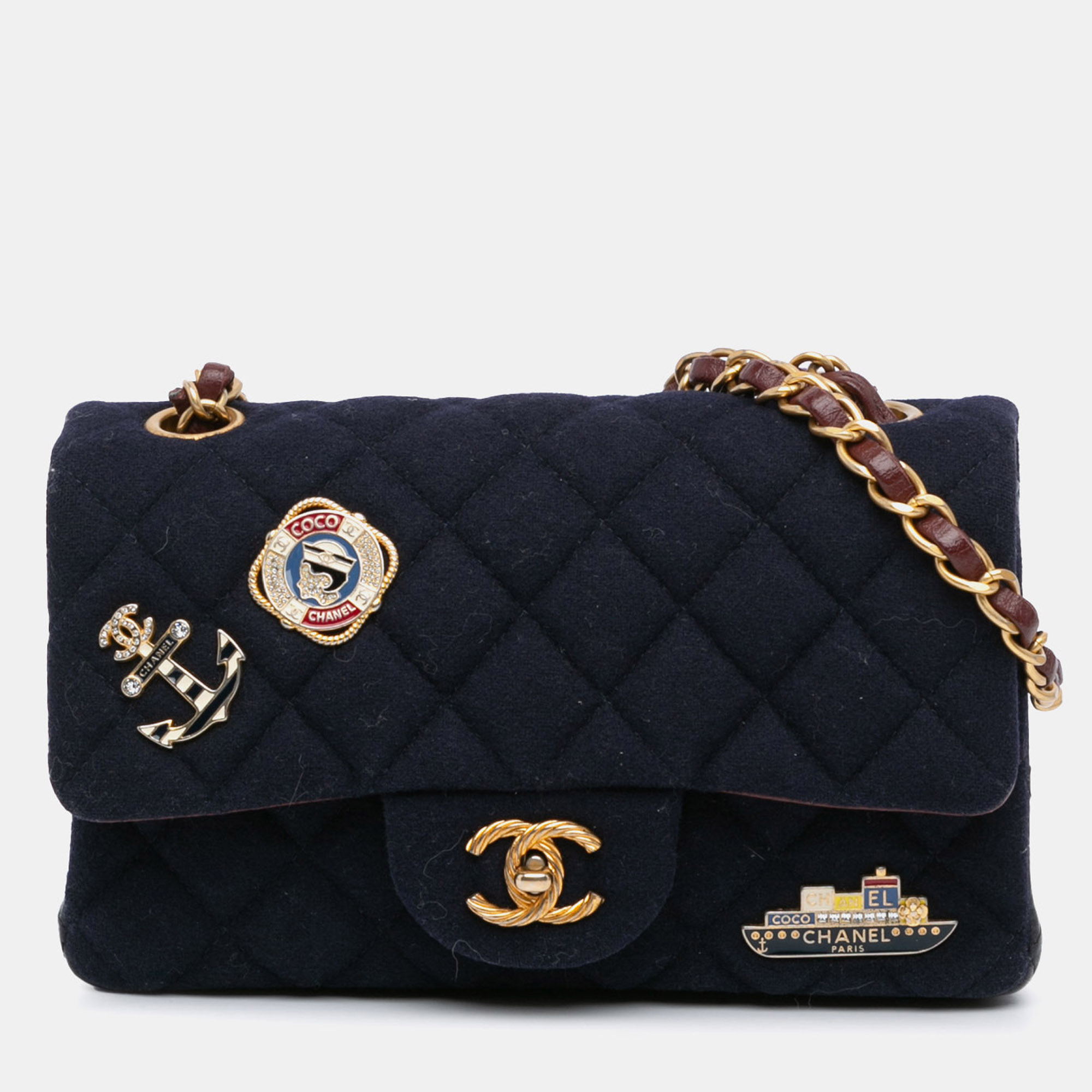 

Chanel Navy Blue Mini Rectangular Classic Jersey Sailor Single Flap