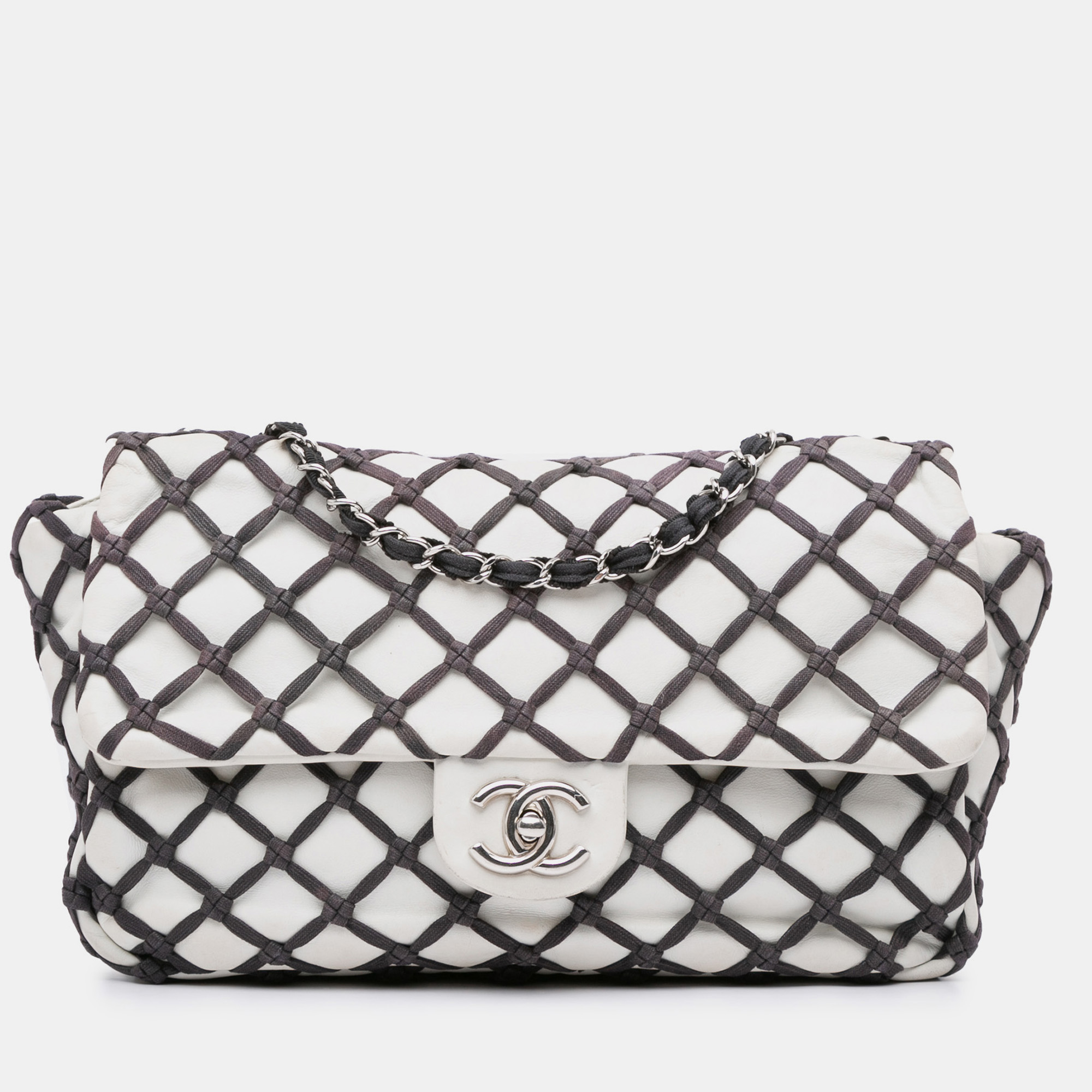 

Chanel Grey/White Jumbo Calfskin Canebiers Net Flap