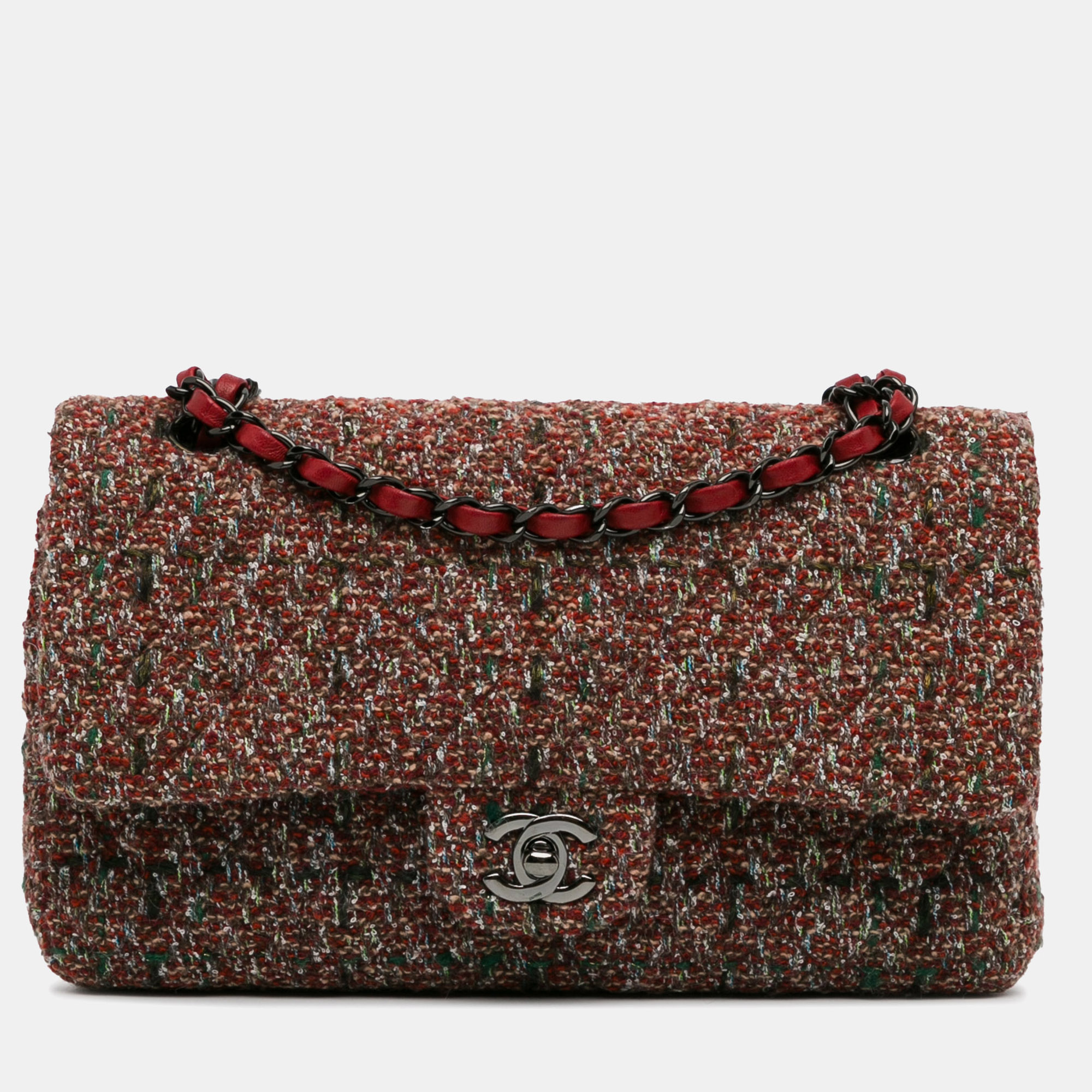 

Chanel Red Medium Classic Tweed Double Flap
