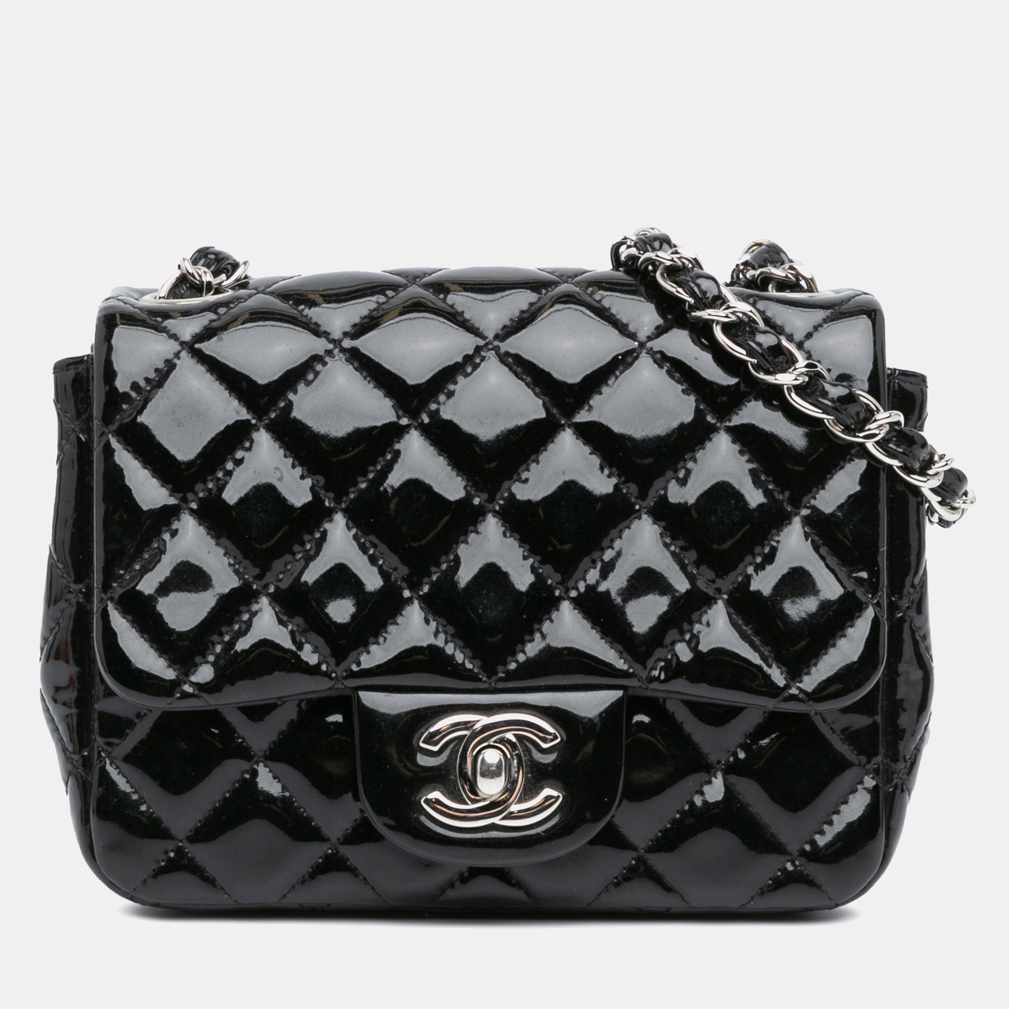 

Chanel Black Mini Square Classic Patent Single Flap
