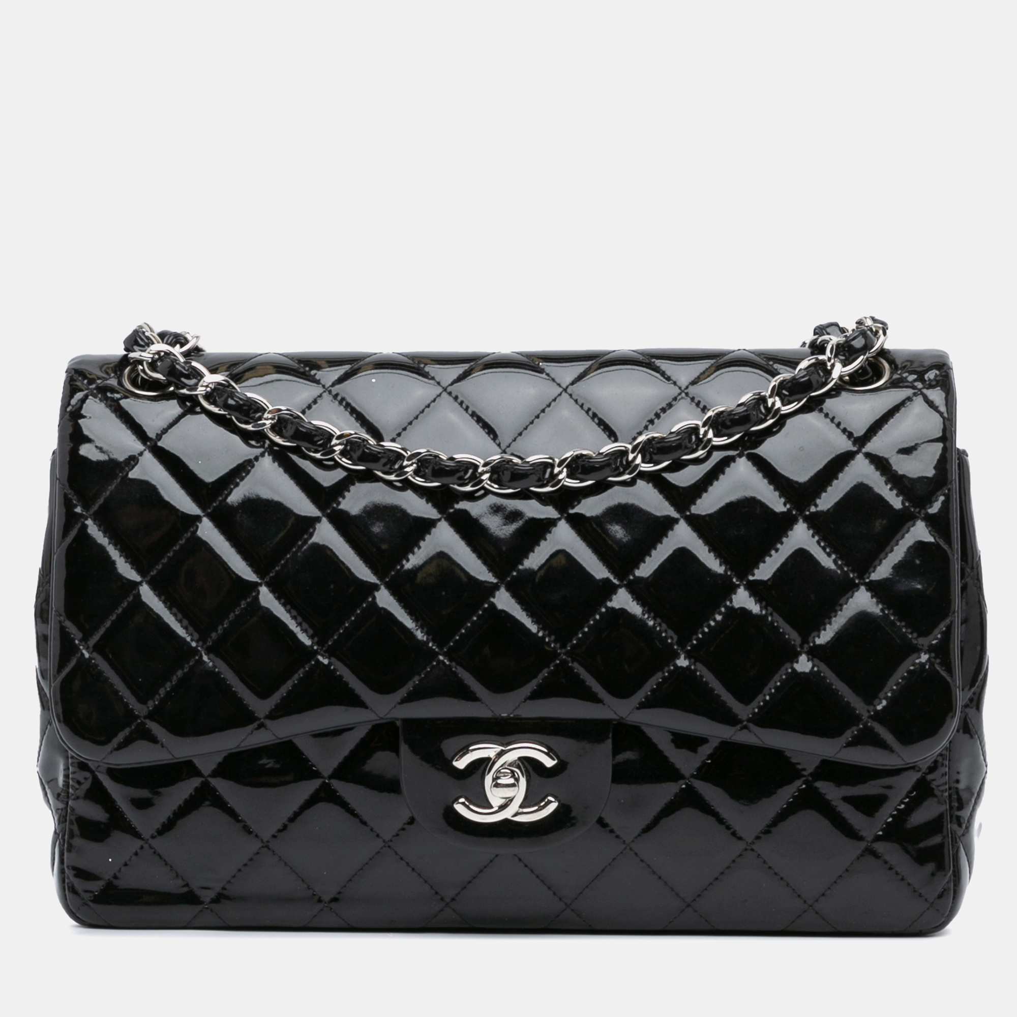 

Chanel Black Jumbo Classic Patent Double Flap