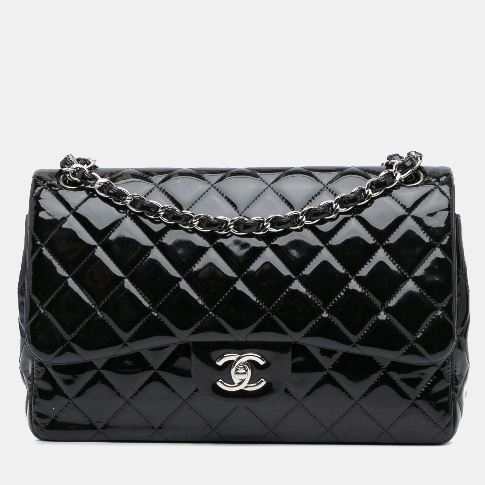 

Chanel Black Jumbo Classic Patent Double Flap